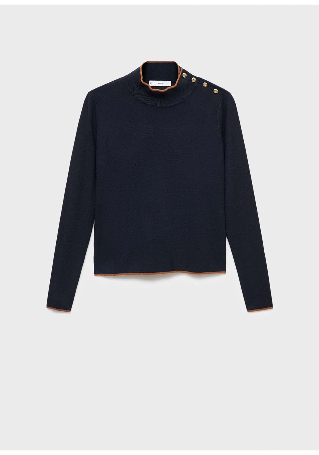 Perkins Neck Sweater With Button - Blue