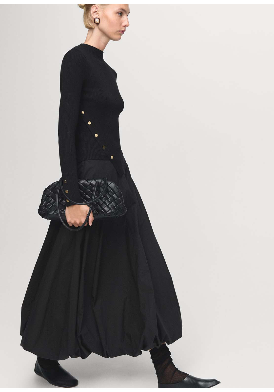 Asymmetrical Buttoned Sweater - Black