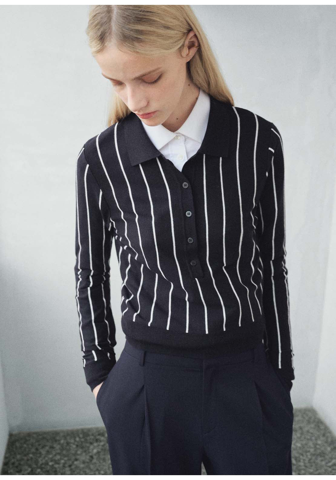 Striped Polo Neck Sweater - Blue
