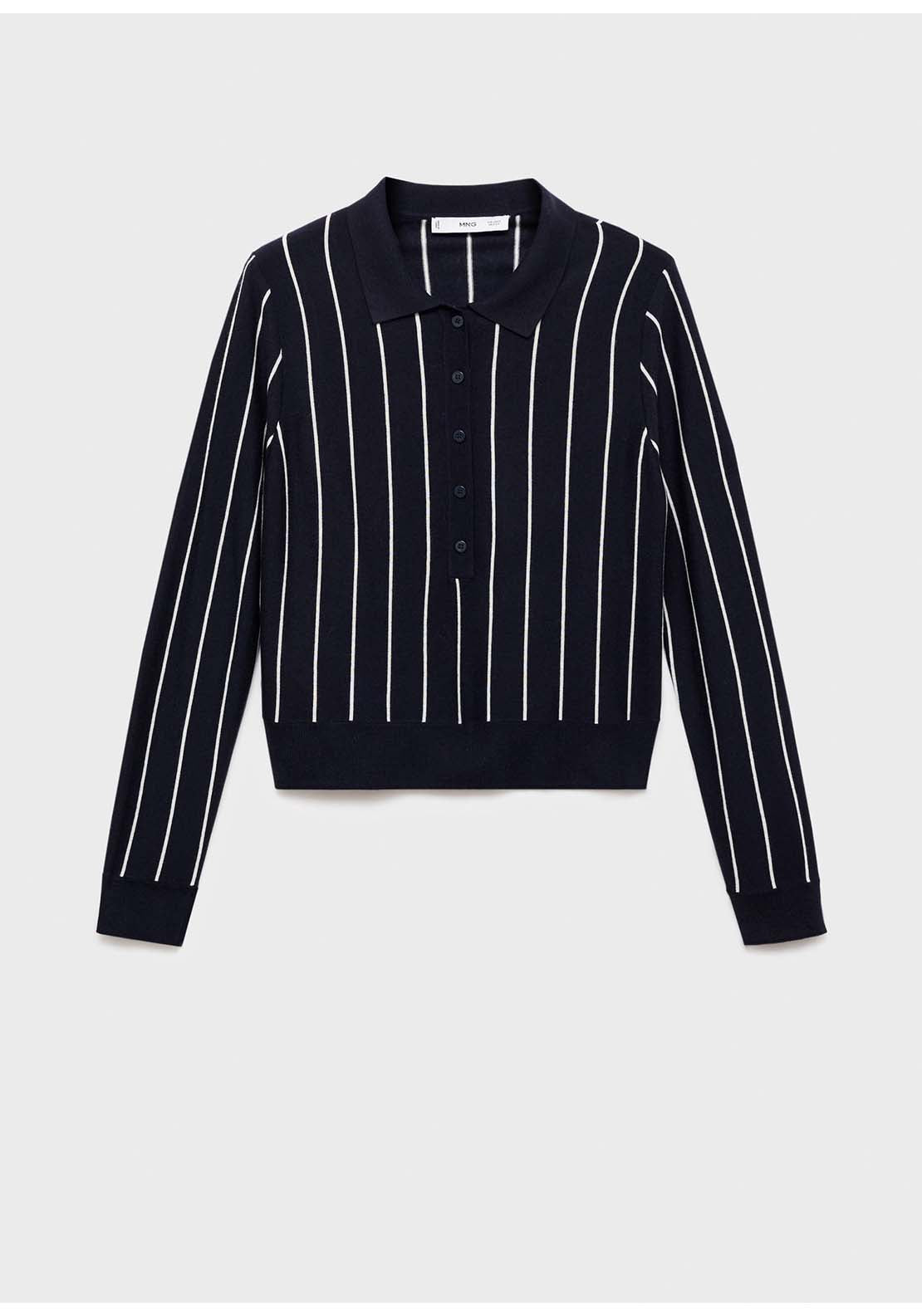 Striped Polo Neck Sweater - Blue