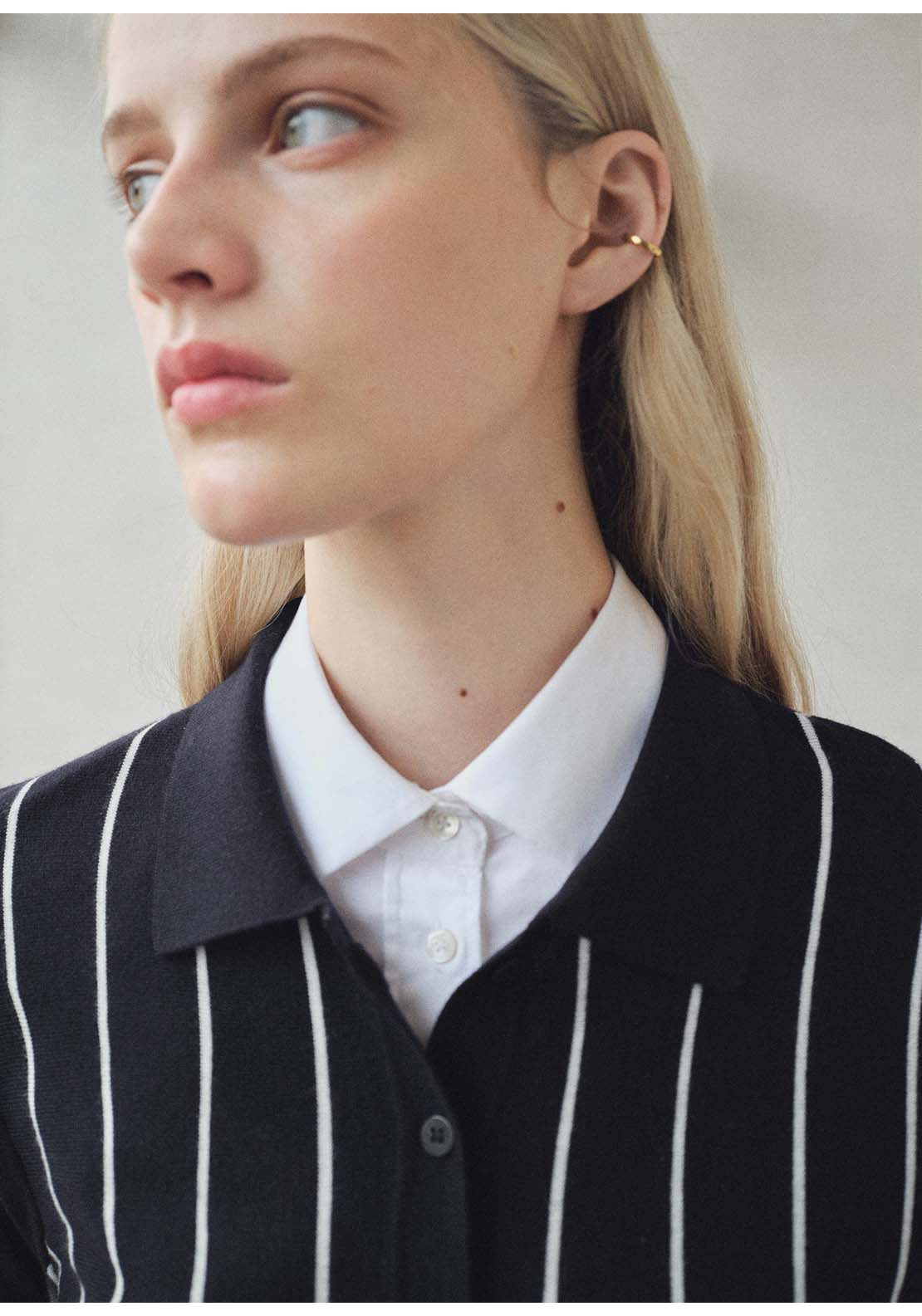 Striped Polo Neck Sweater - Blue