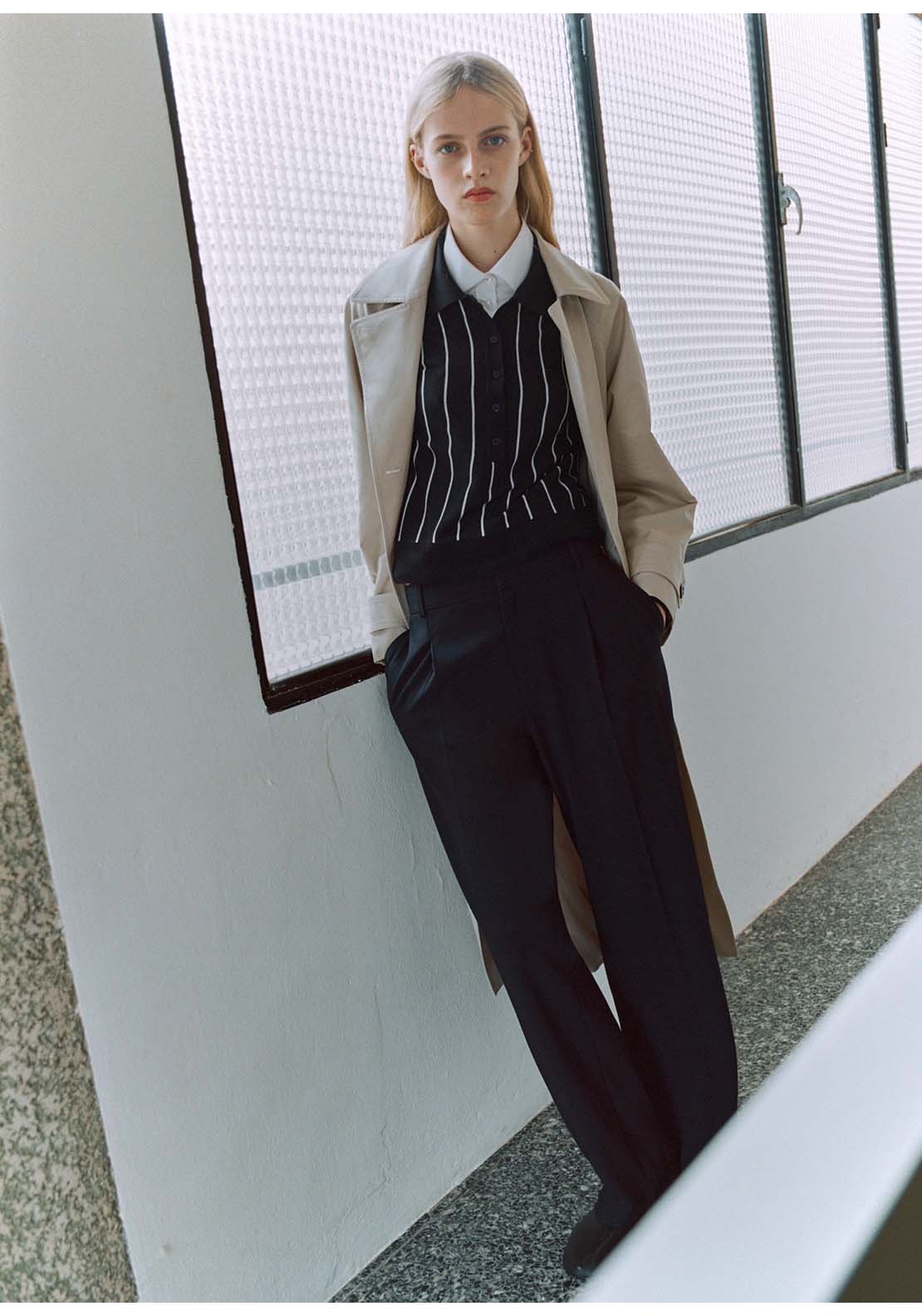 Striped Polo Neck Sweater - Blue