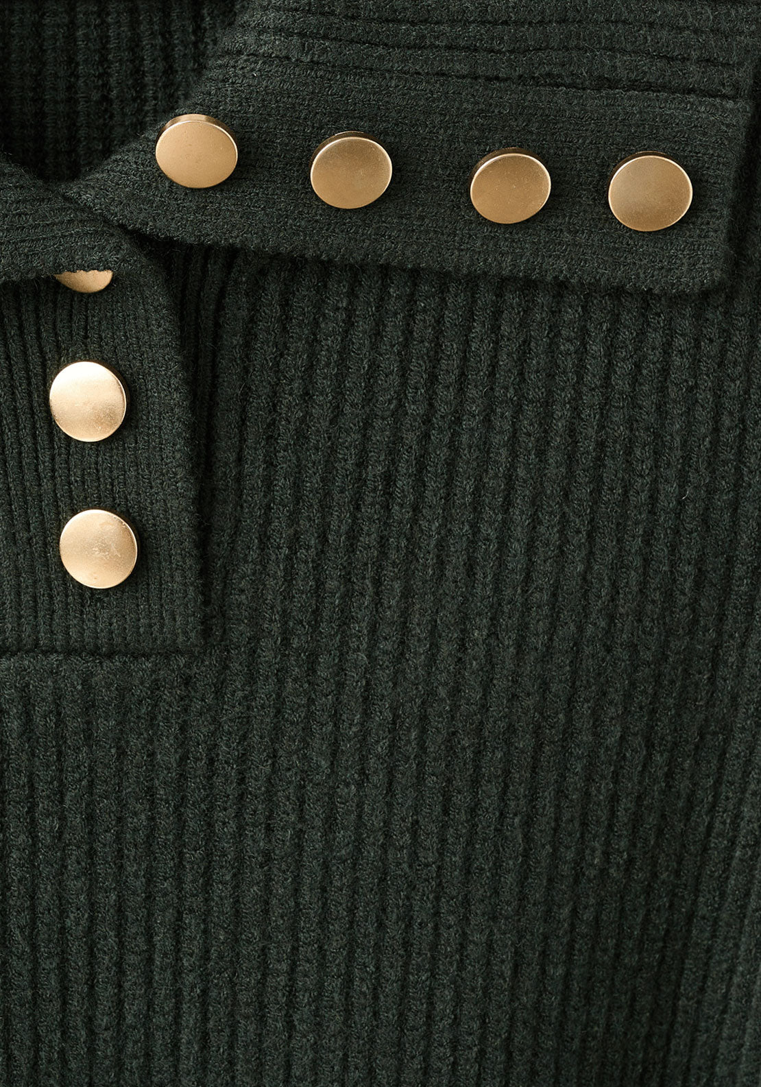 Ribbed Polo Neck Sweater With Buttons - Green