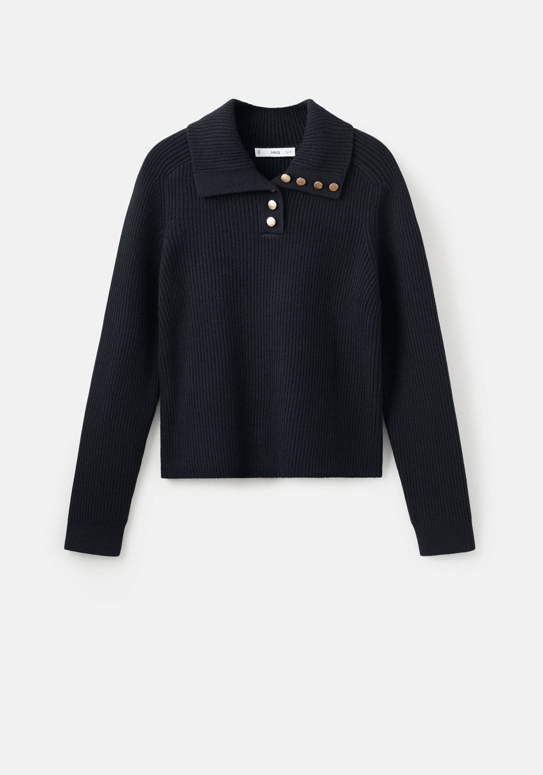 Ribbed Polo Neck Sweater With Buttons - Blue