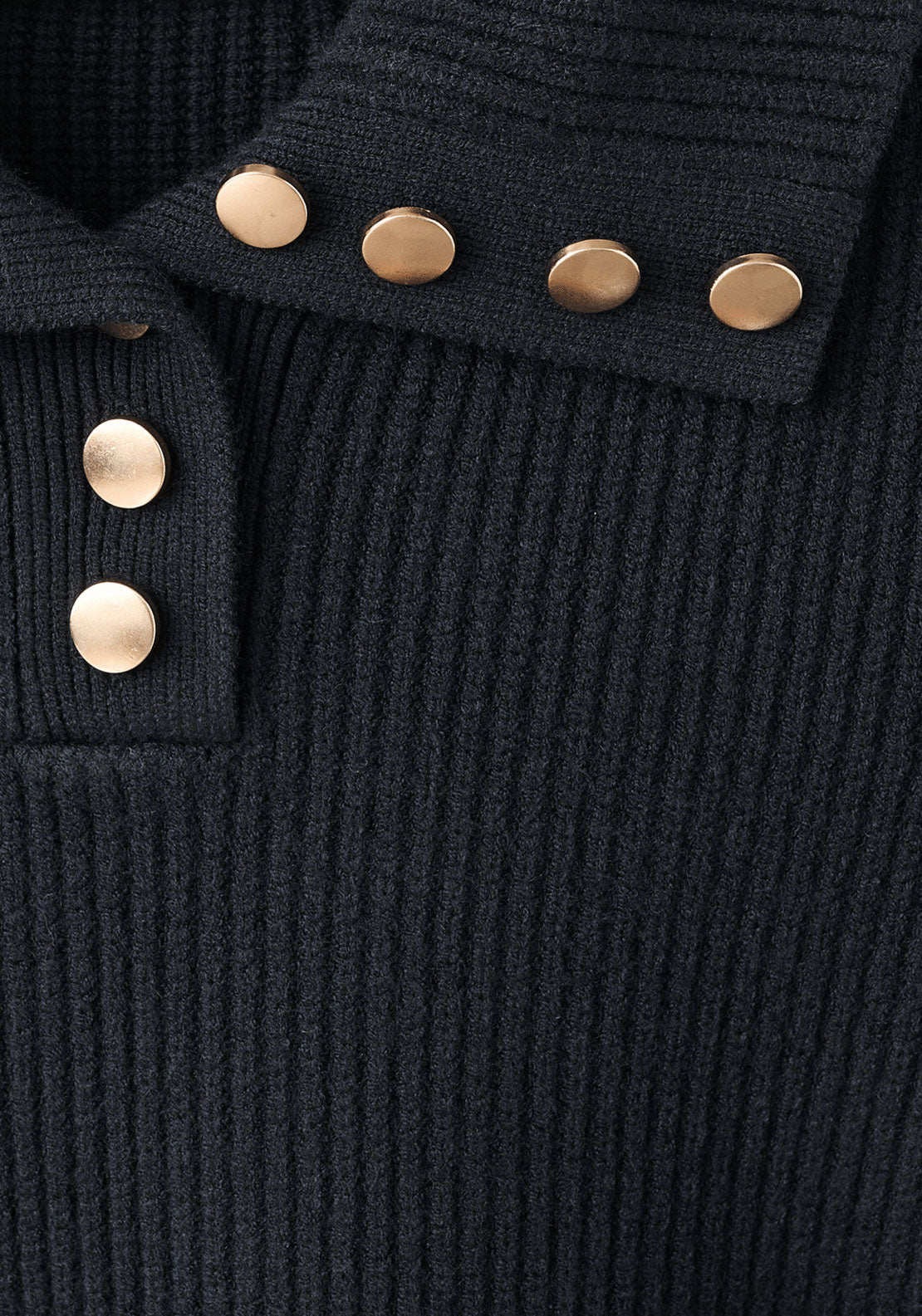 Ribbed Polo Neck Sweater With Buttons - Blue