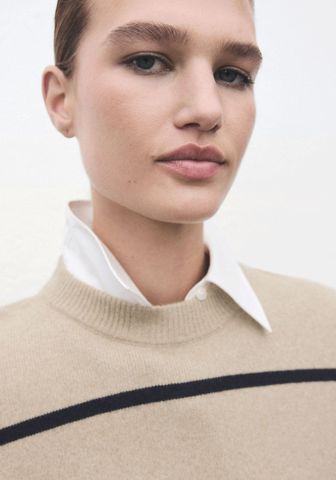 Knit Striped Sweater - Beige
