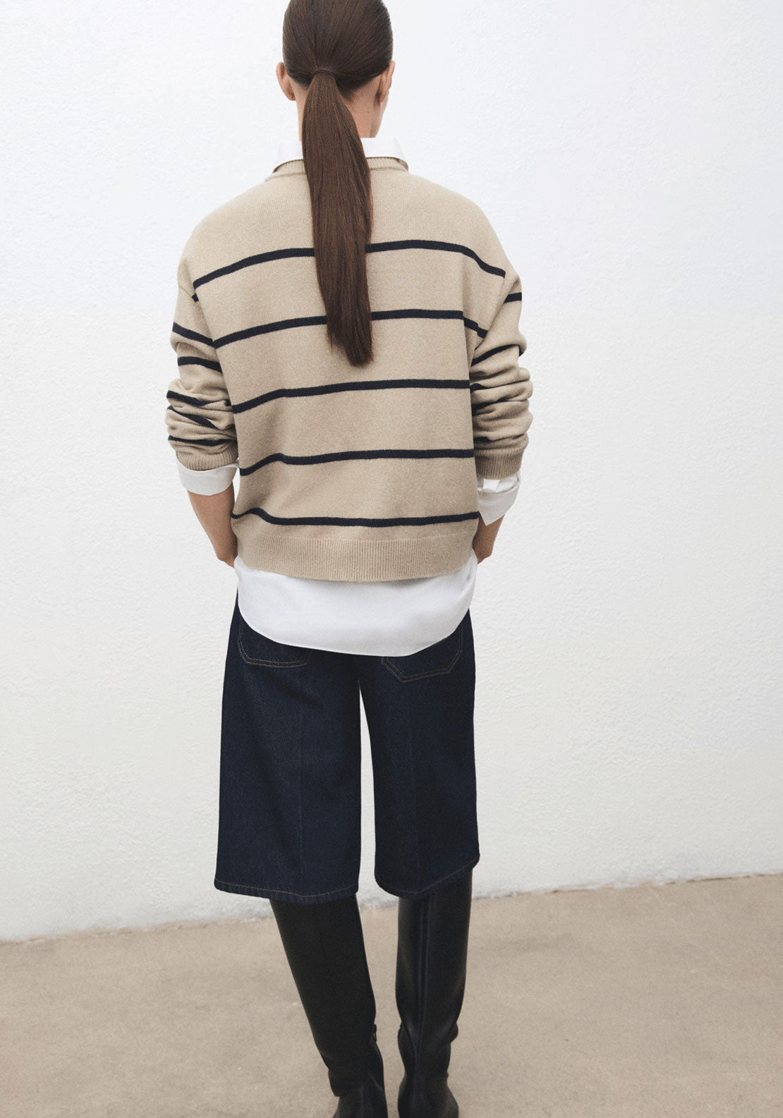 Knit Striped Sweater - Beige