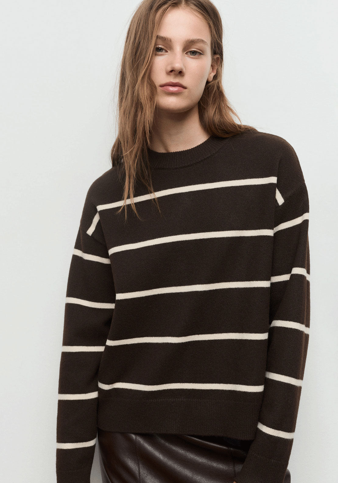 Knit Striped Sweater - Brown