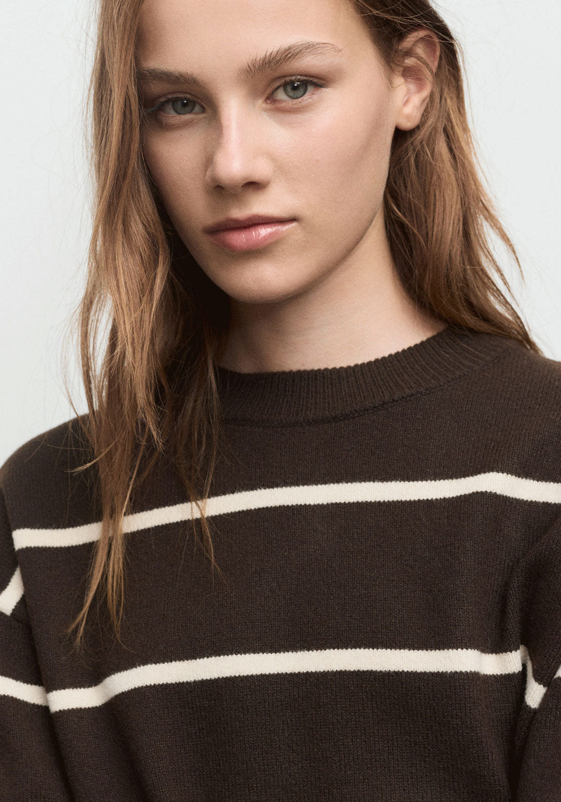Knit Striped Sweater - Brown
