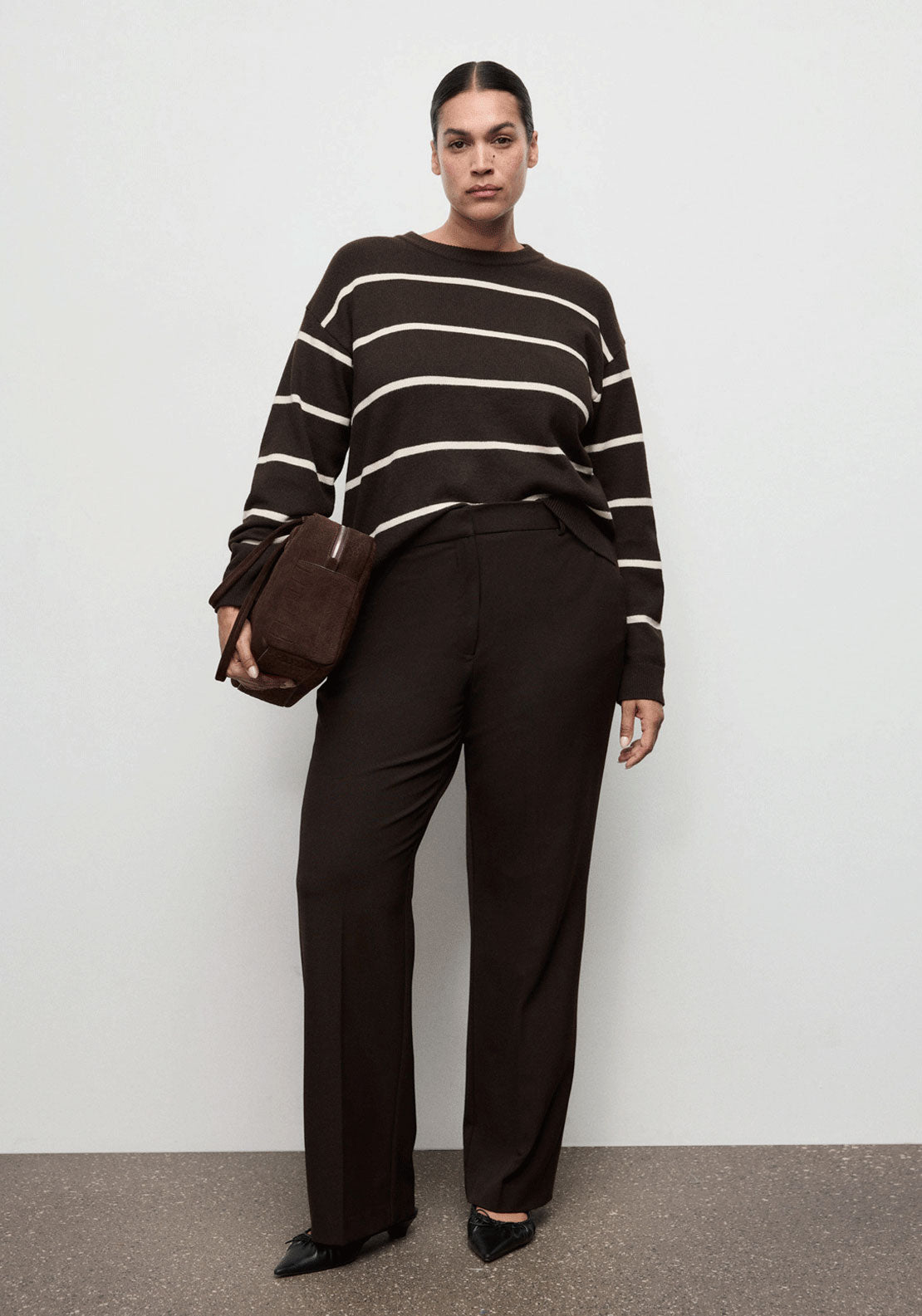 Knit Striped Sweater - Brown