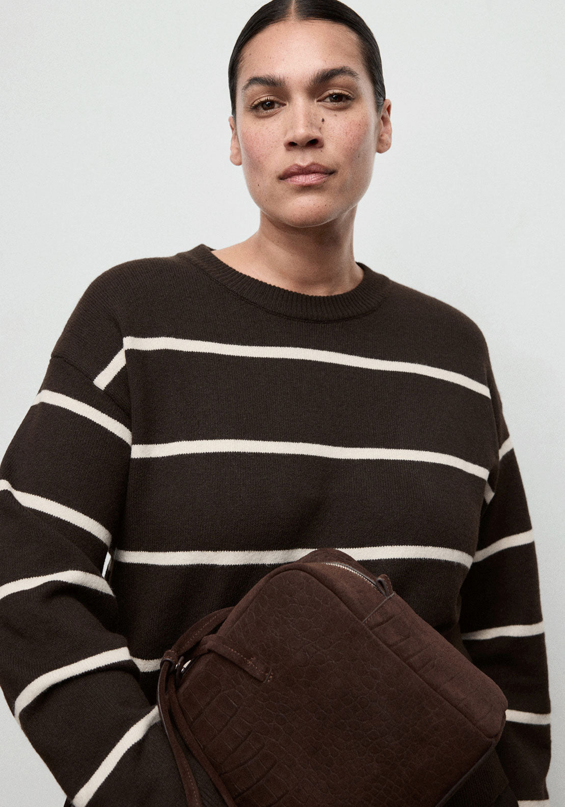 Knit Striped Sweater - Brown
