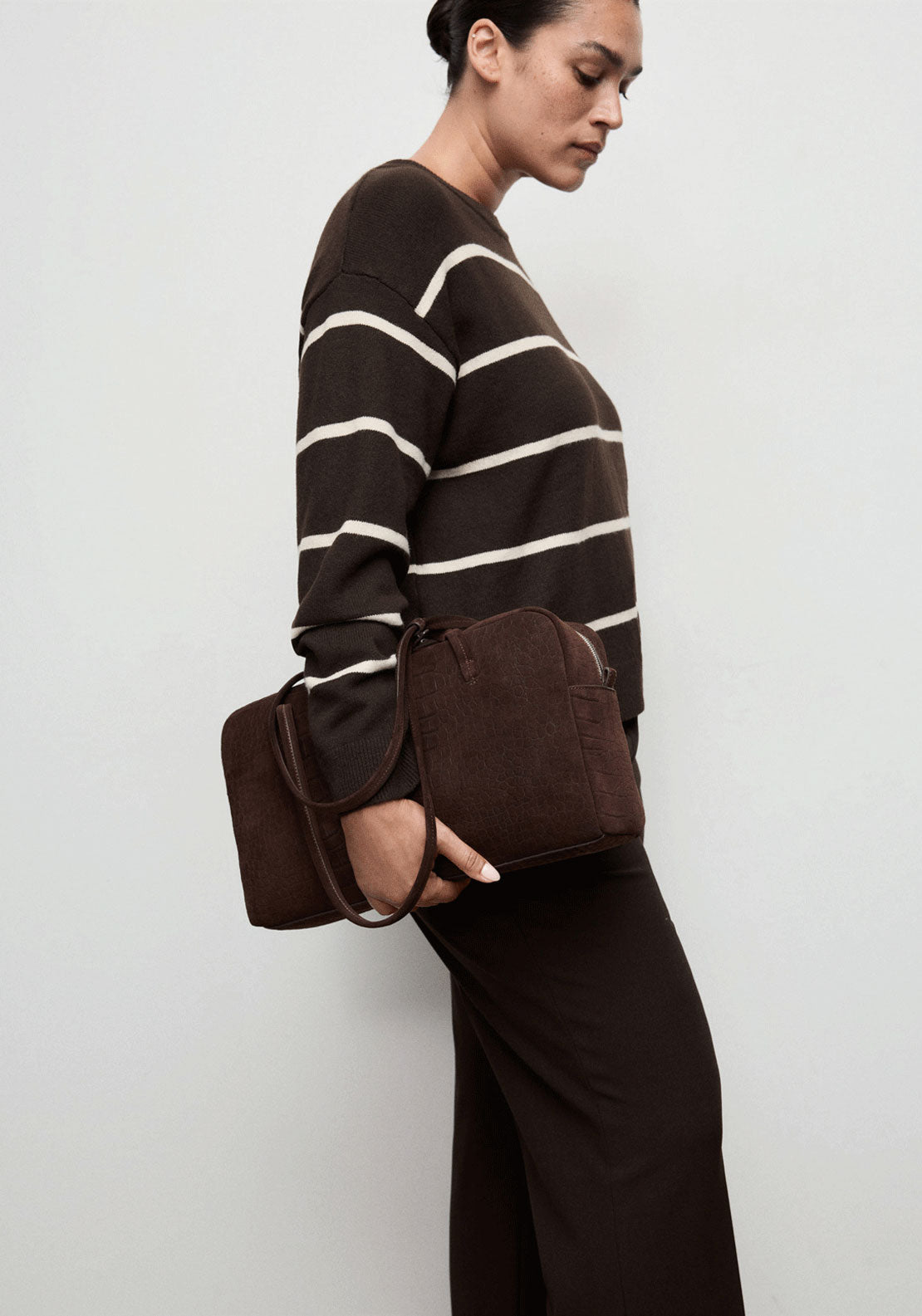 Knit Striped Sweater - Brown