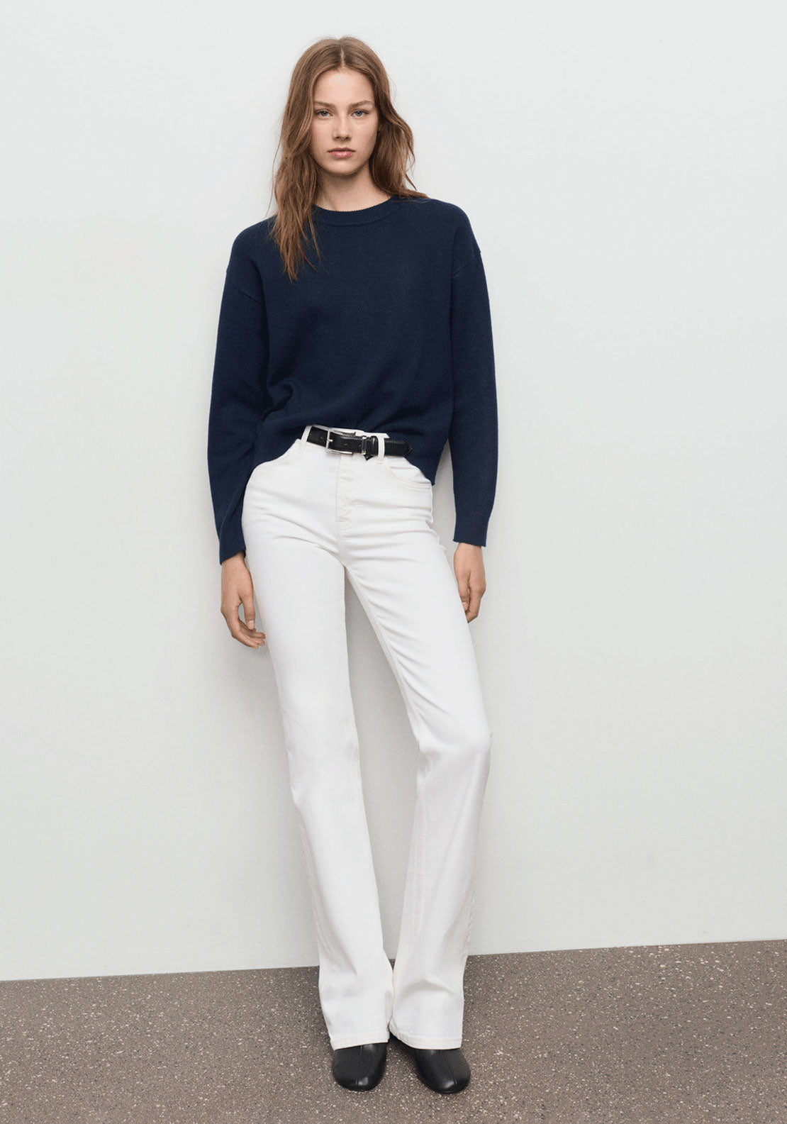Ribbed Trims Knitted Sweater - Blue
