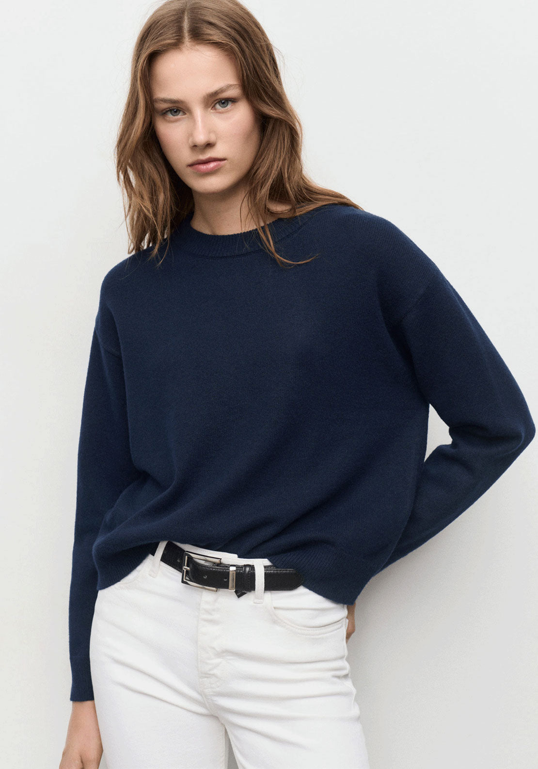 Ribbed Trims Knitted Sweater - Blue
