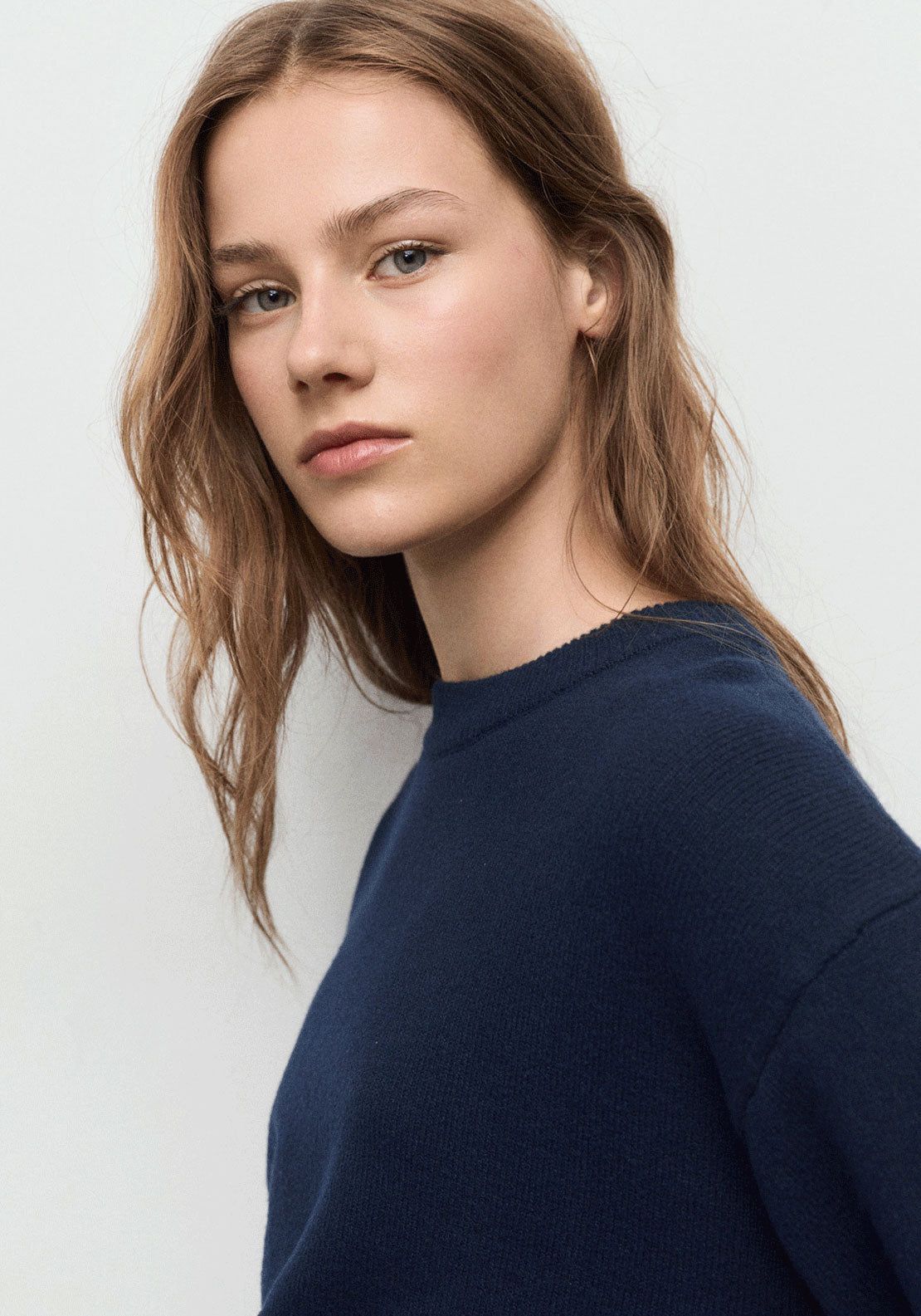 Ribbed Trims Knitted Sweater - Blue