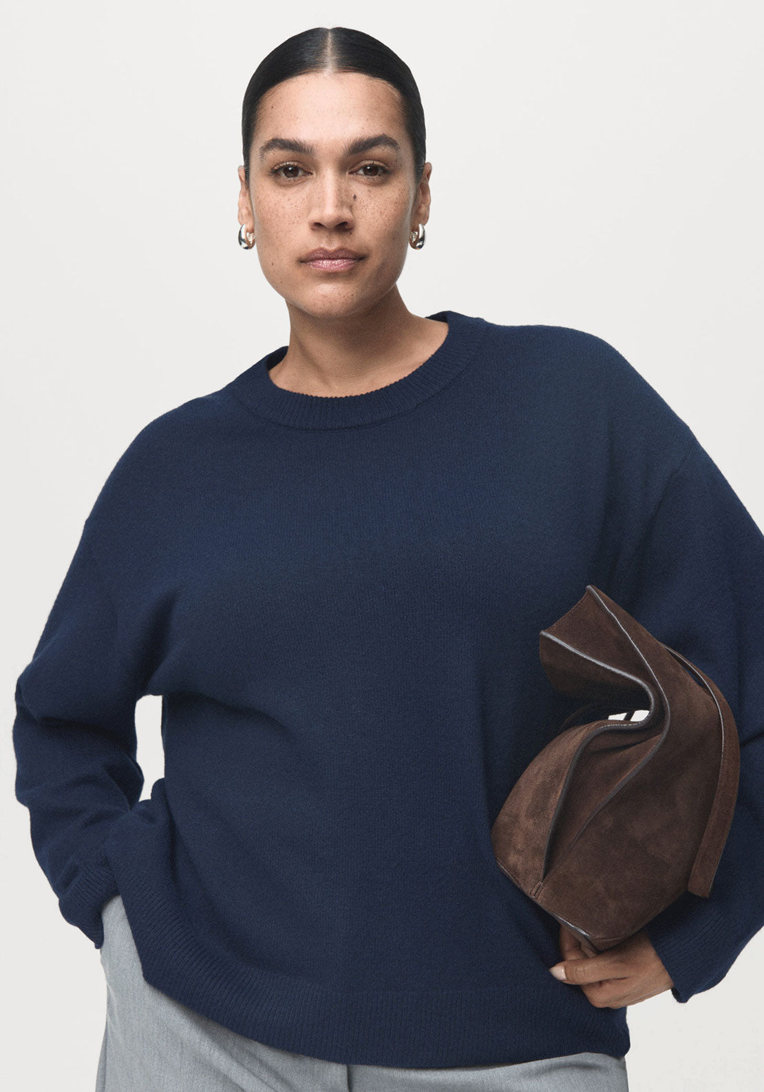 Ribbed Trims Knitted Sweater - Blue