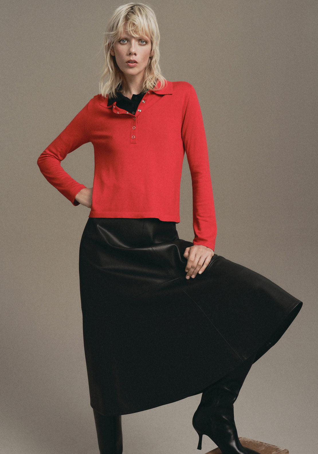 Polo Neck Sweater - Red