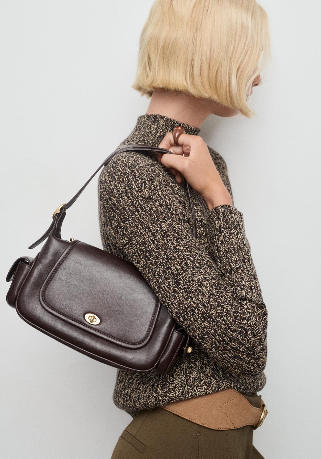 Speckled Perkins Neck Sweater - Brown