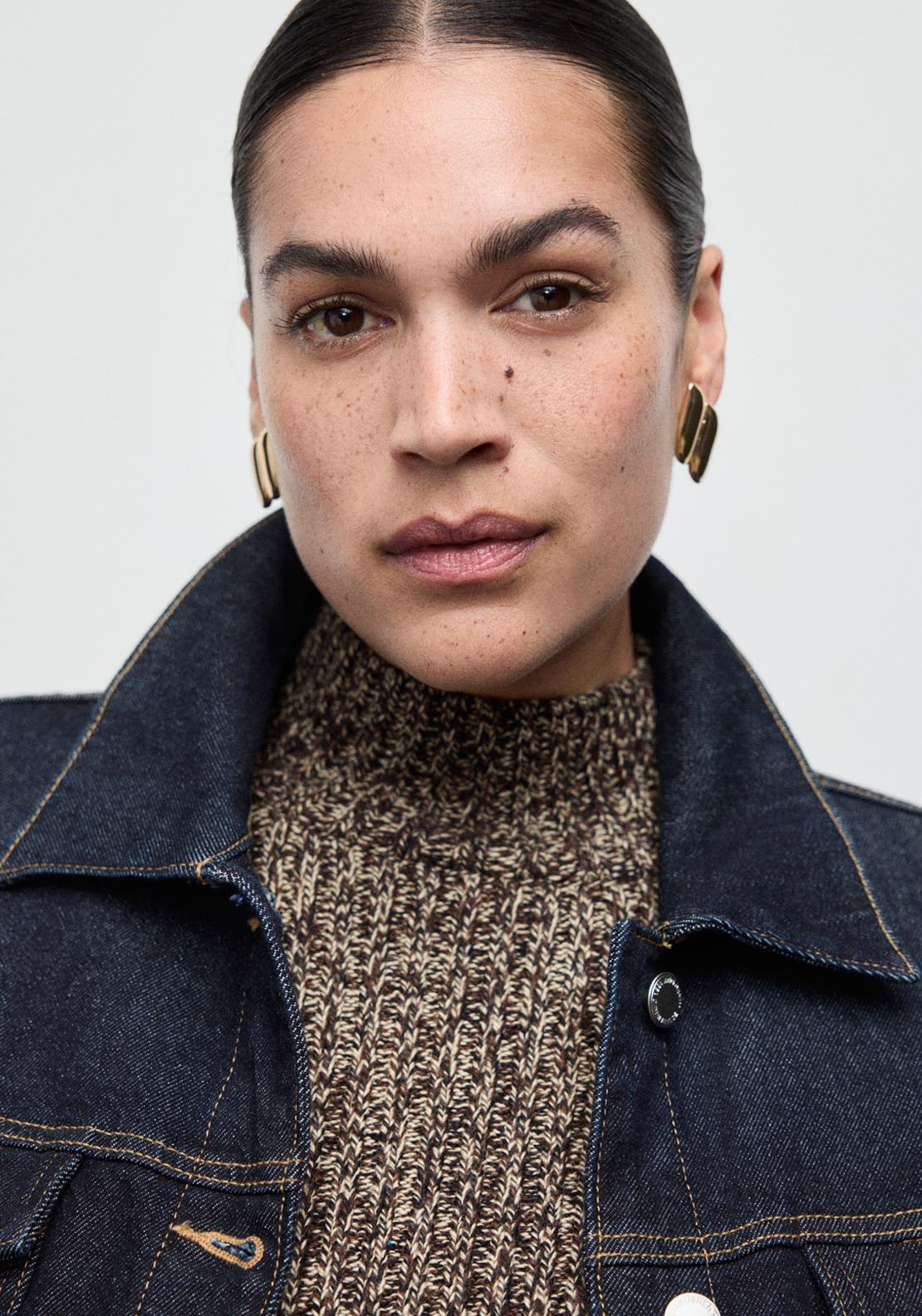 Speckled Perkins Neck Sweater - Brown