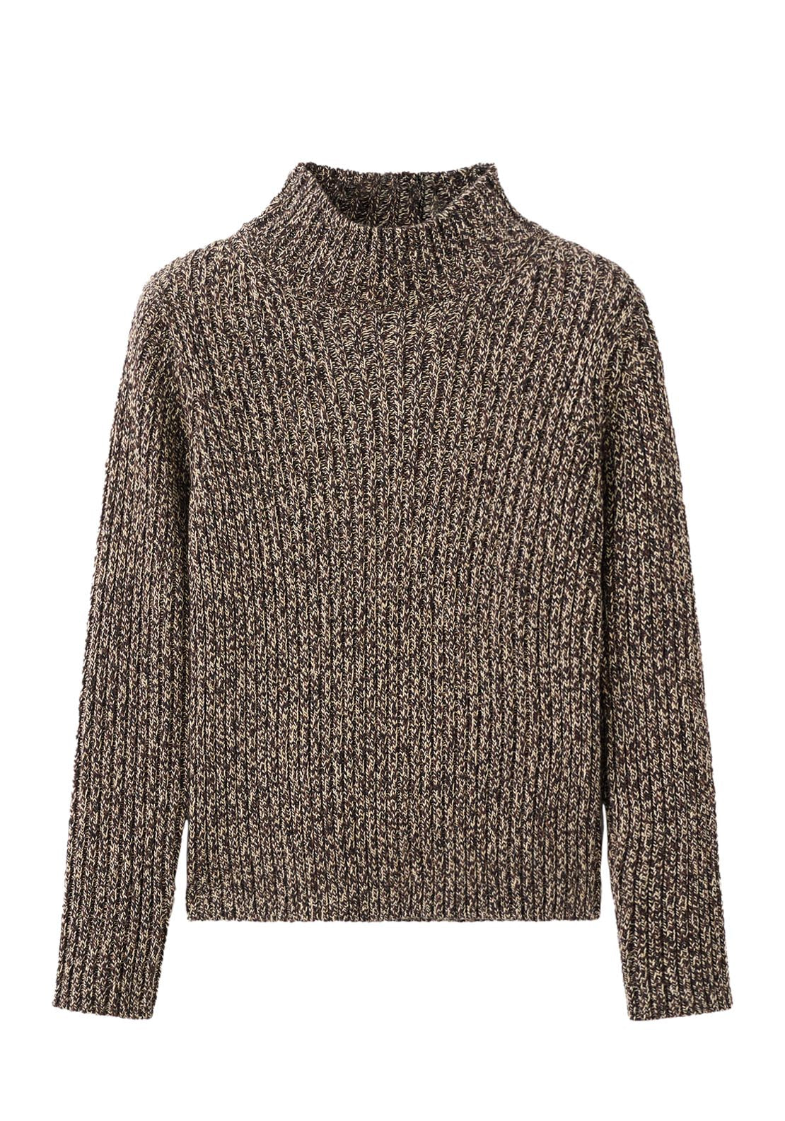 Speckled Perkins Neck Sweater - Brown