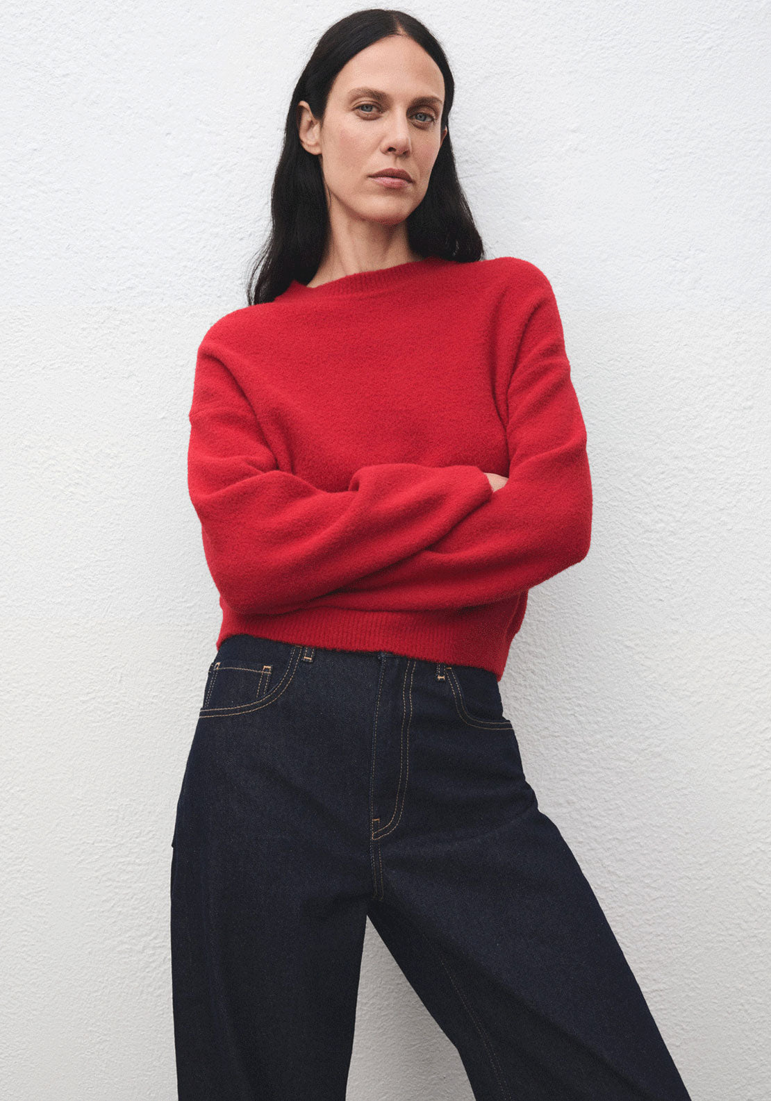 Medium Knit Soft Fabric Sweater - Red
