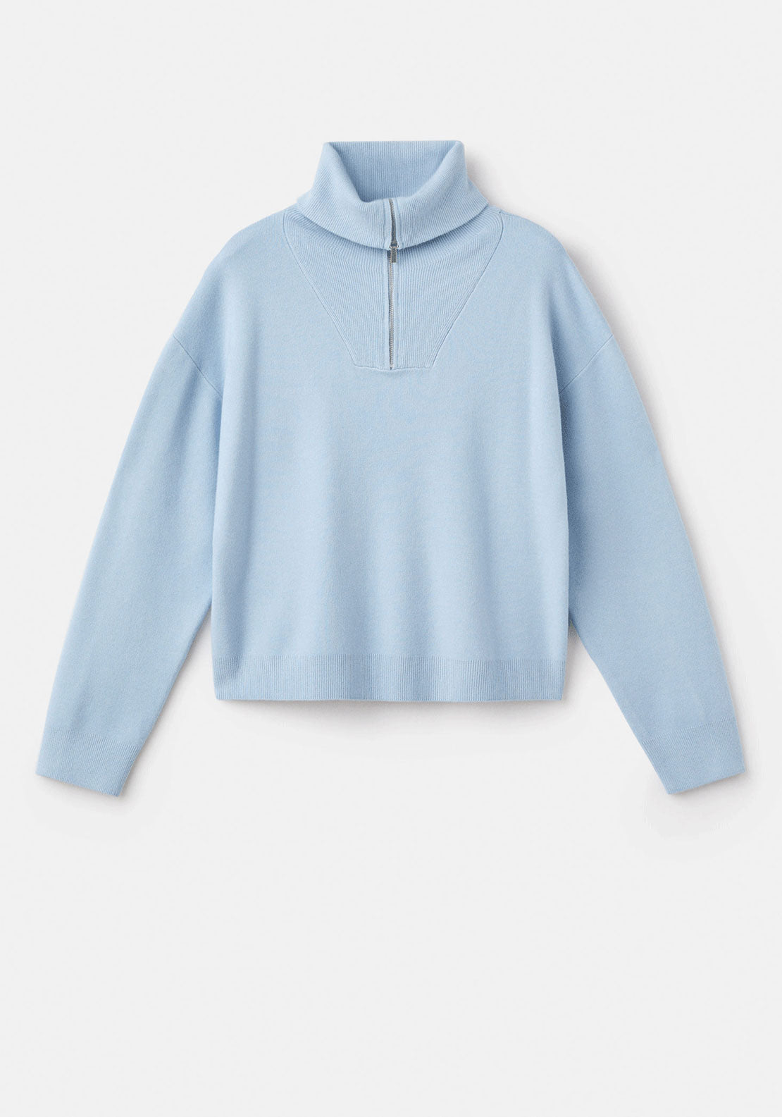 Knitted Fabric Sweater With Zip - Blue