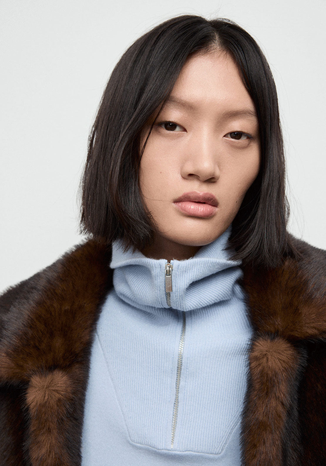 Knitted Fabric Sweater With Zip - Blue