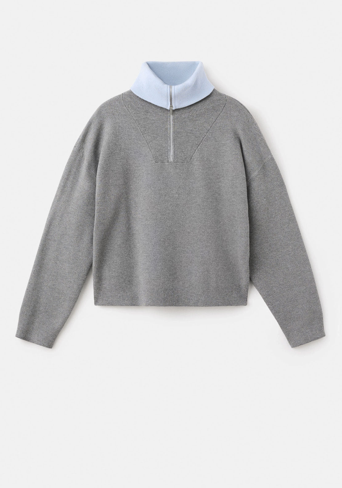 Knitted Fabric Sweater With Zip - Grey