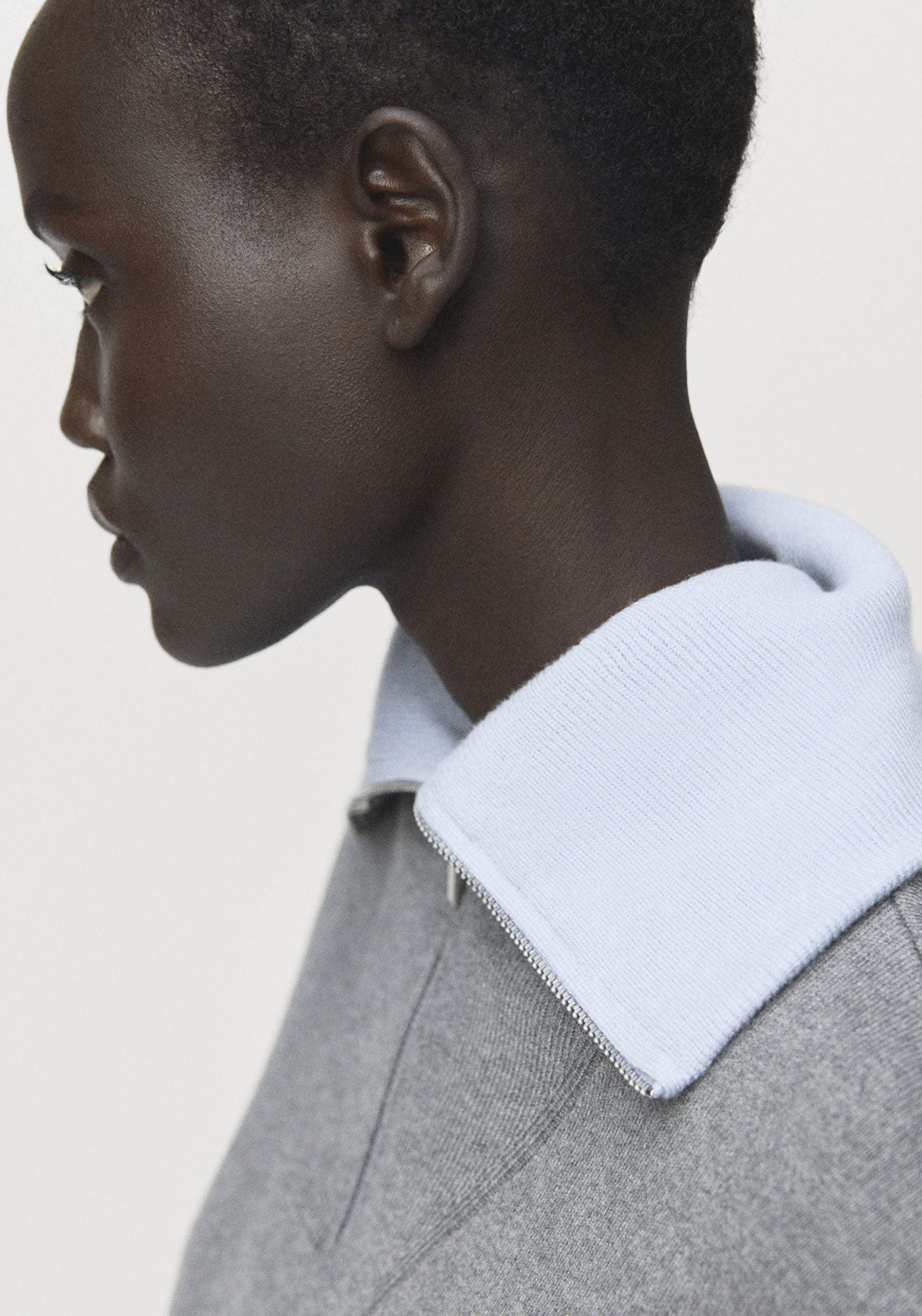 Knitted Fabric Sweater With Zip - Grey