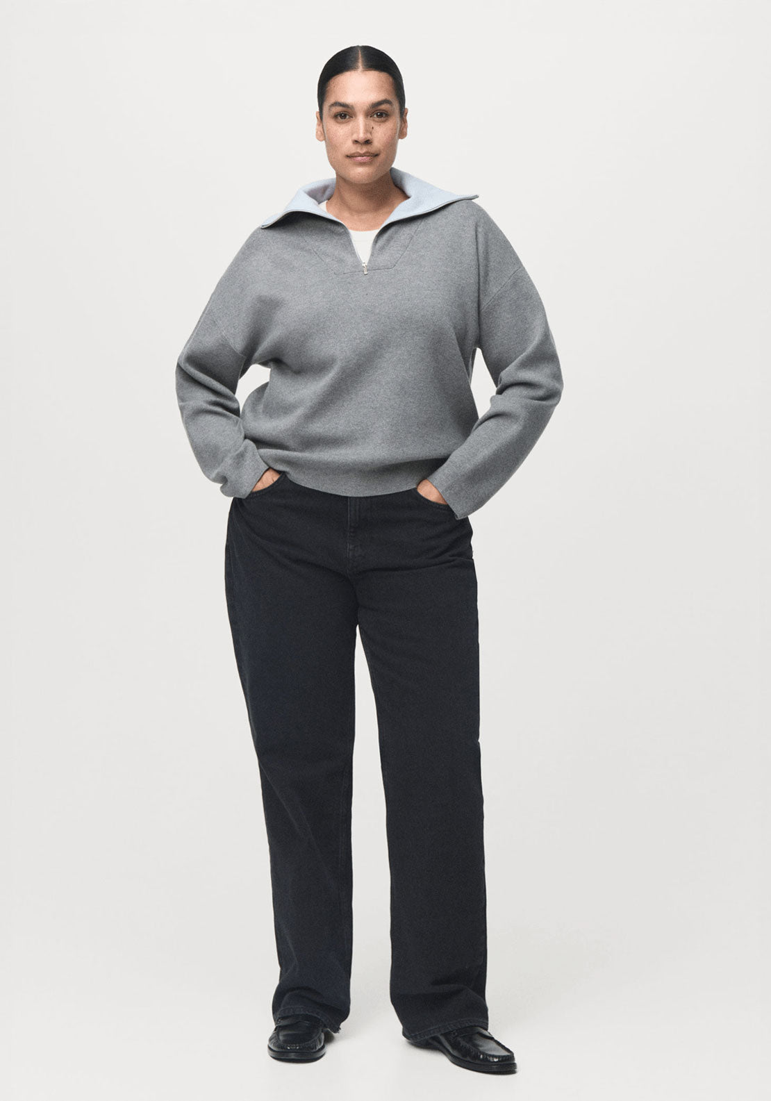 Knitted Fabric Sweater With Zip - Grey