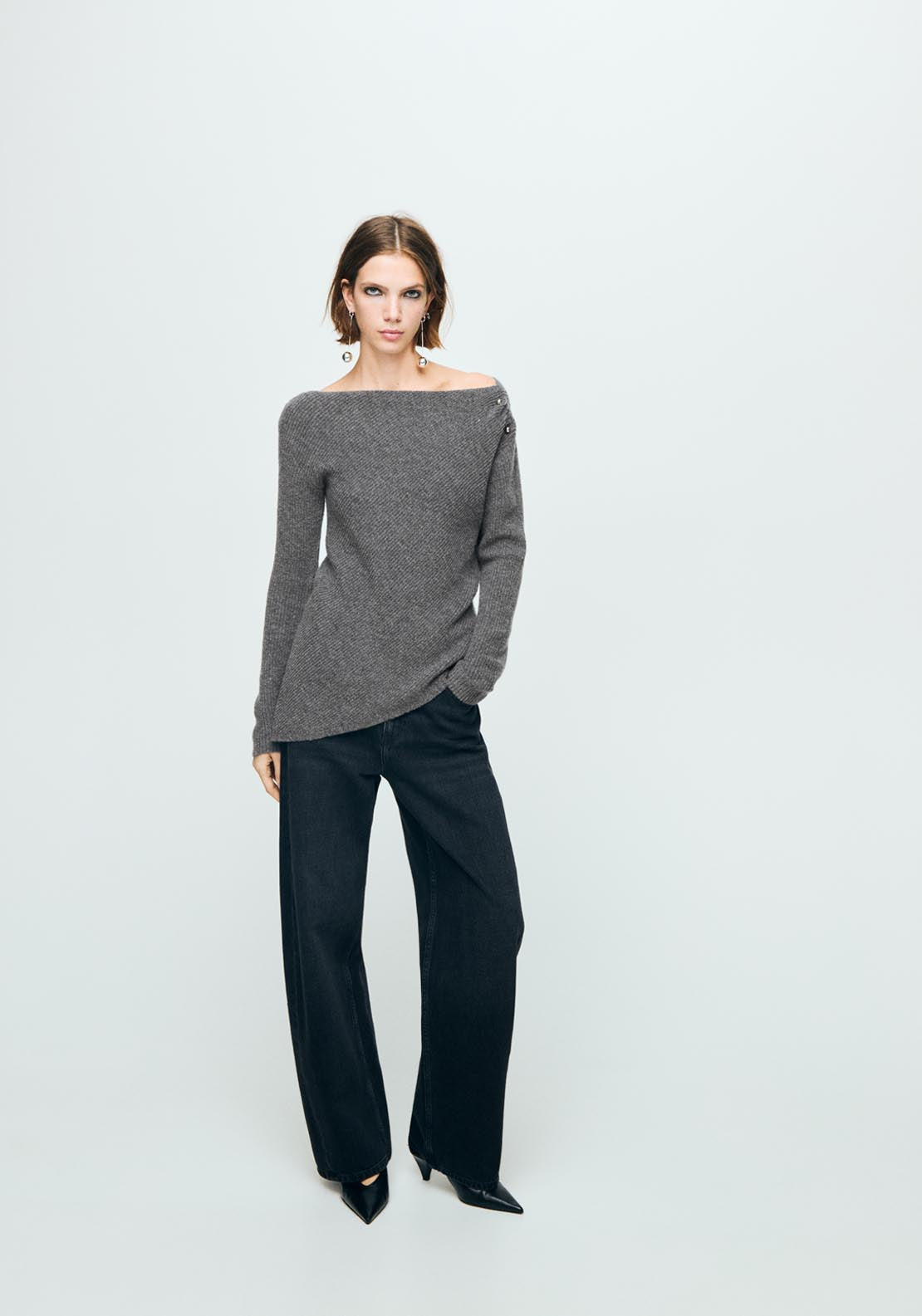 Asymmetrical Sweater With Metallic Detail - Grey