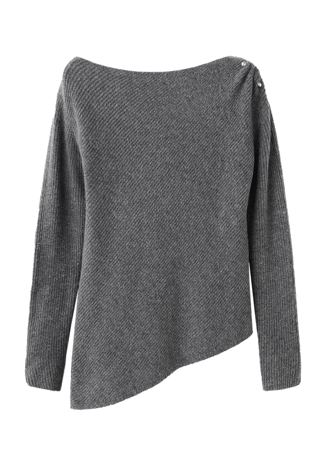 Asymmetrical Sweater With Metallic Detail - Grey