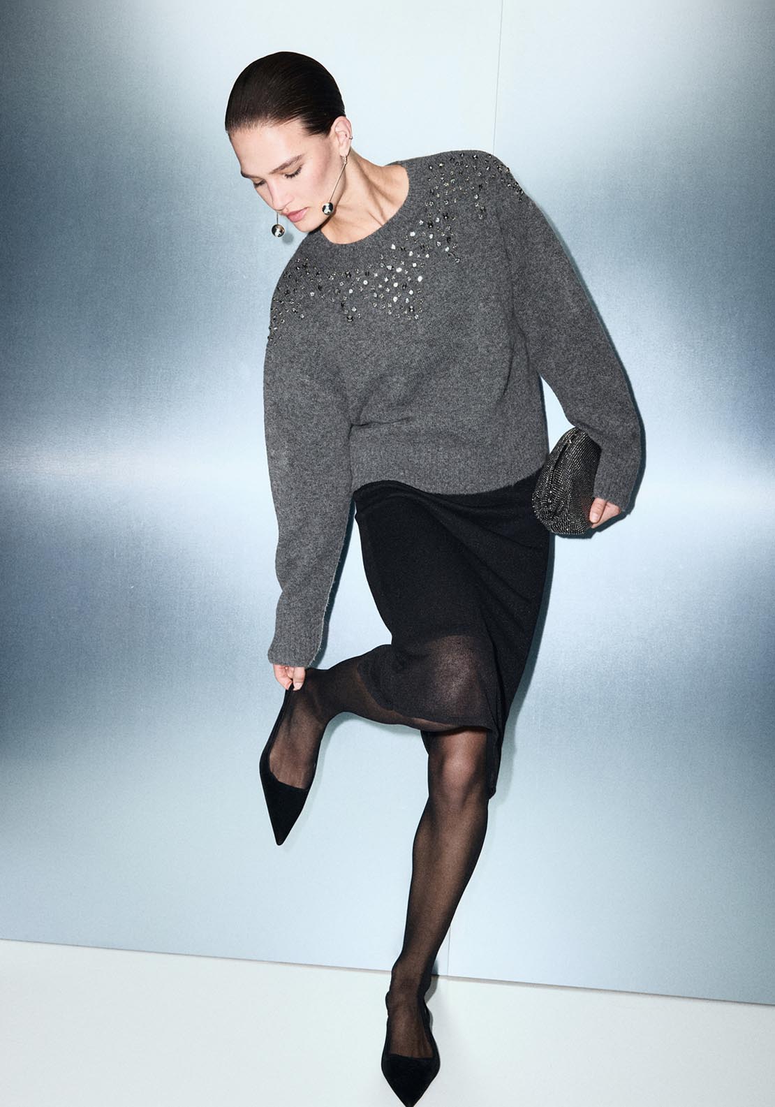 Mango Knitted Sweater With Sequins - Grey 3 Shaws Department Stores