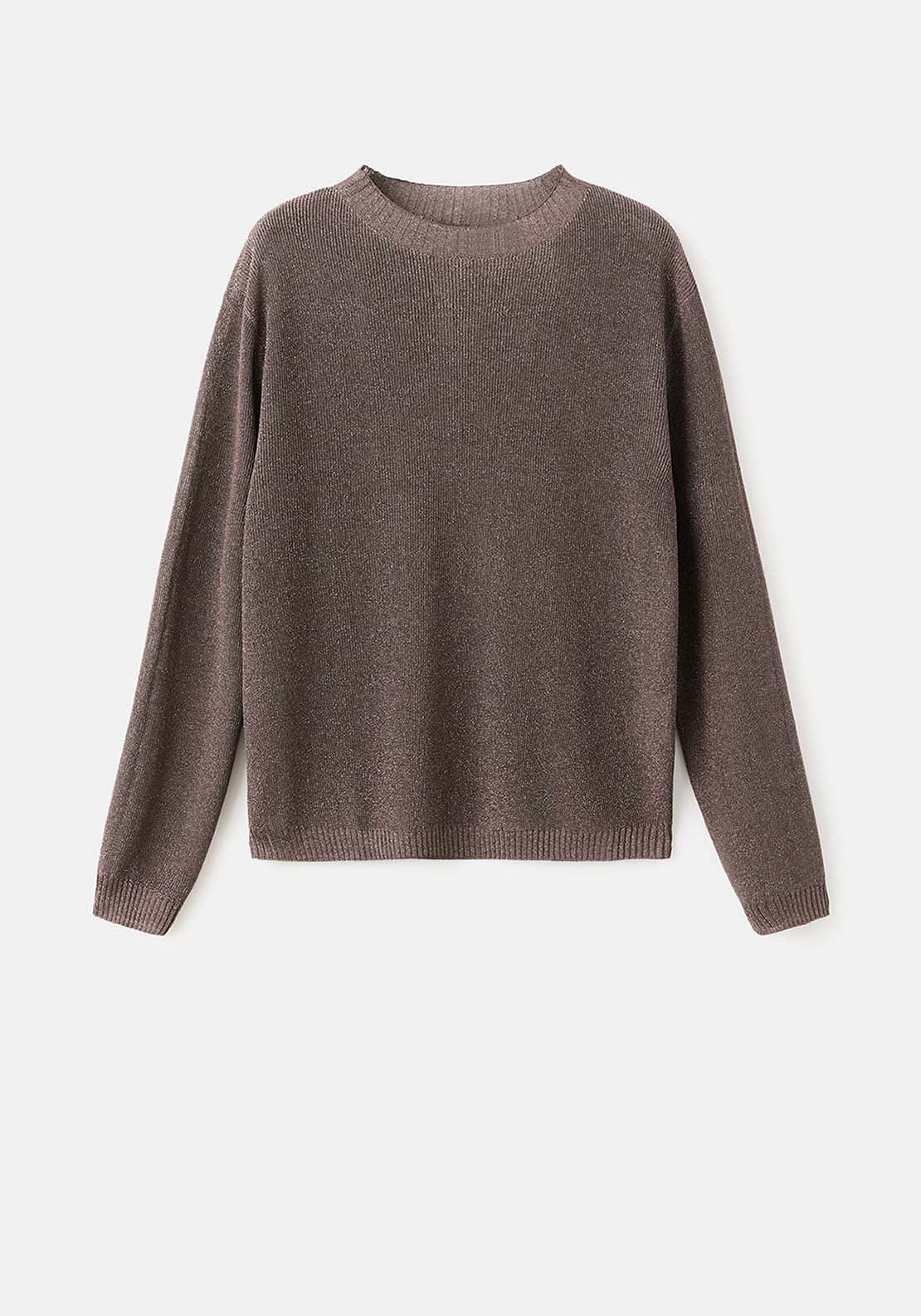Fine Knit Lurex Sweater - Brown