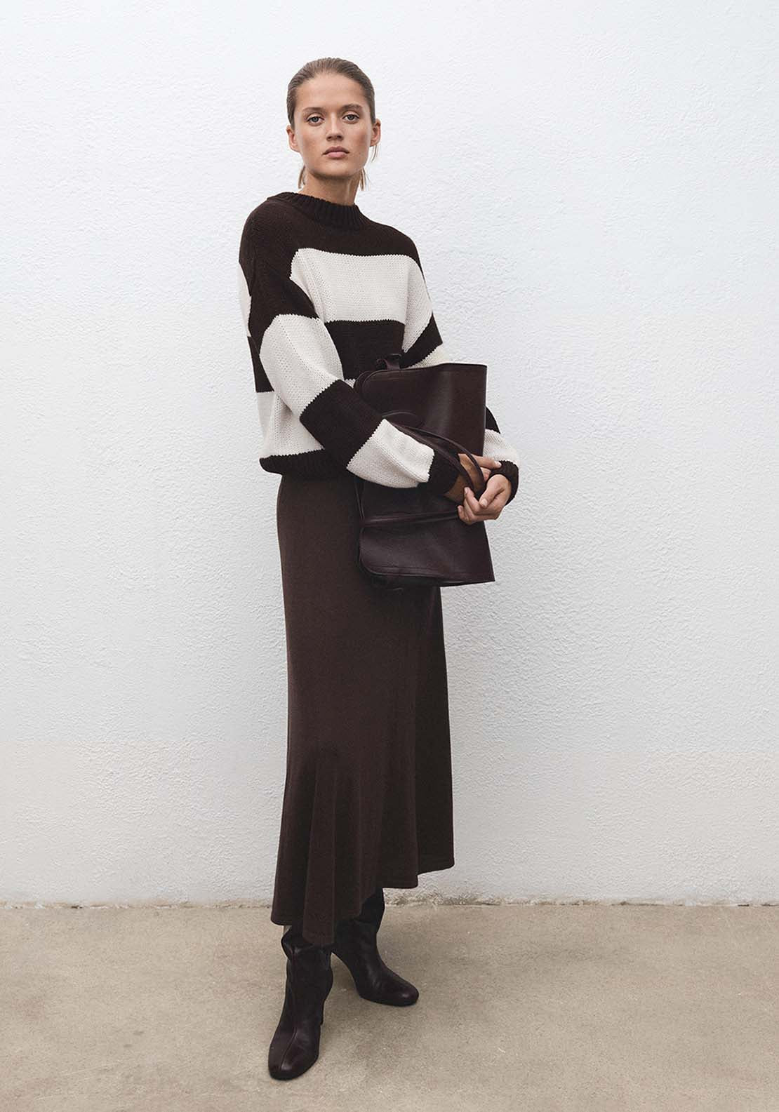 Striped Knit Sweater - Beige