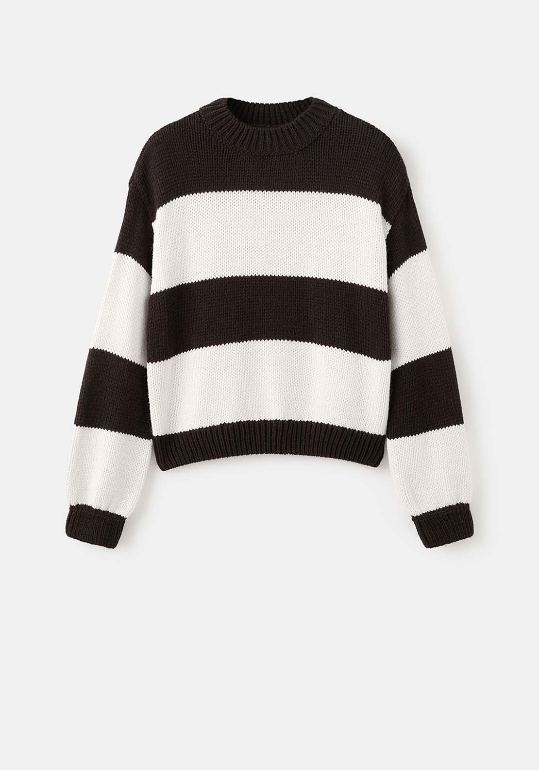 Striped Knit Sweater - Beige