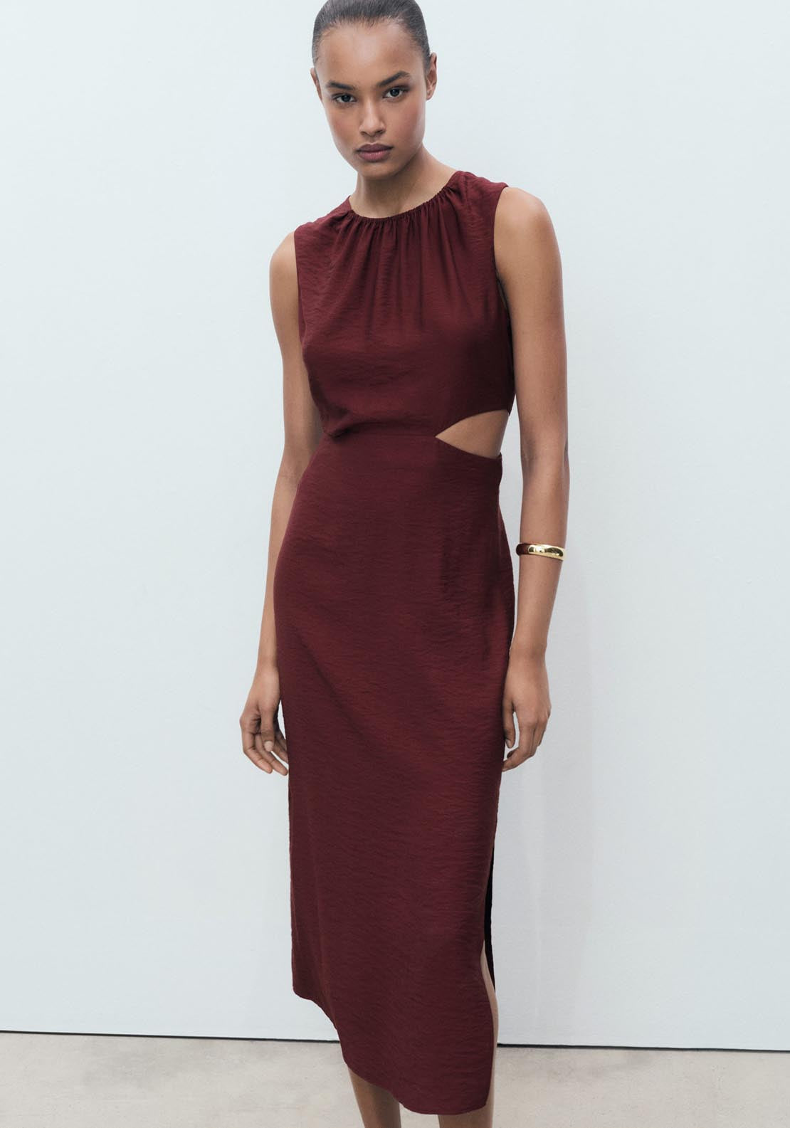 Mango Printed Dress With Cut Out - Dark Red 4 Shaws Department Stores