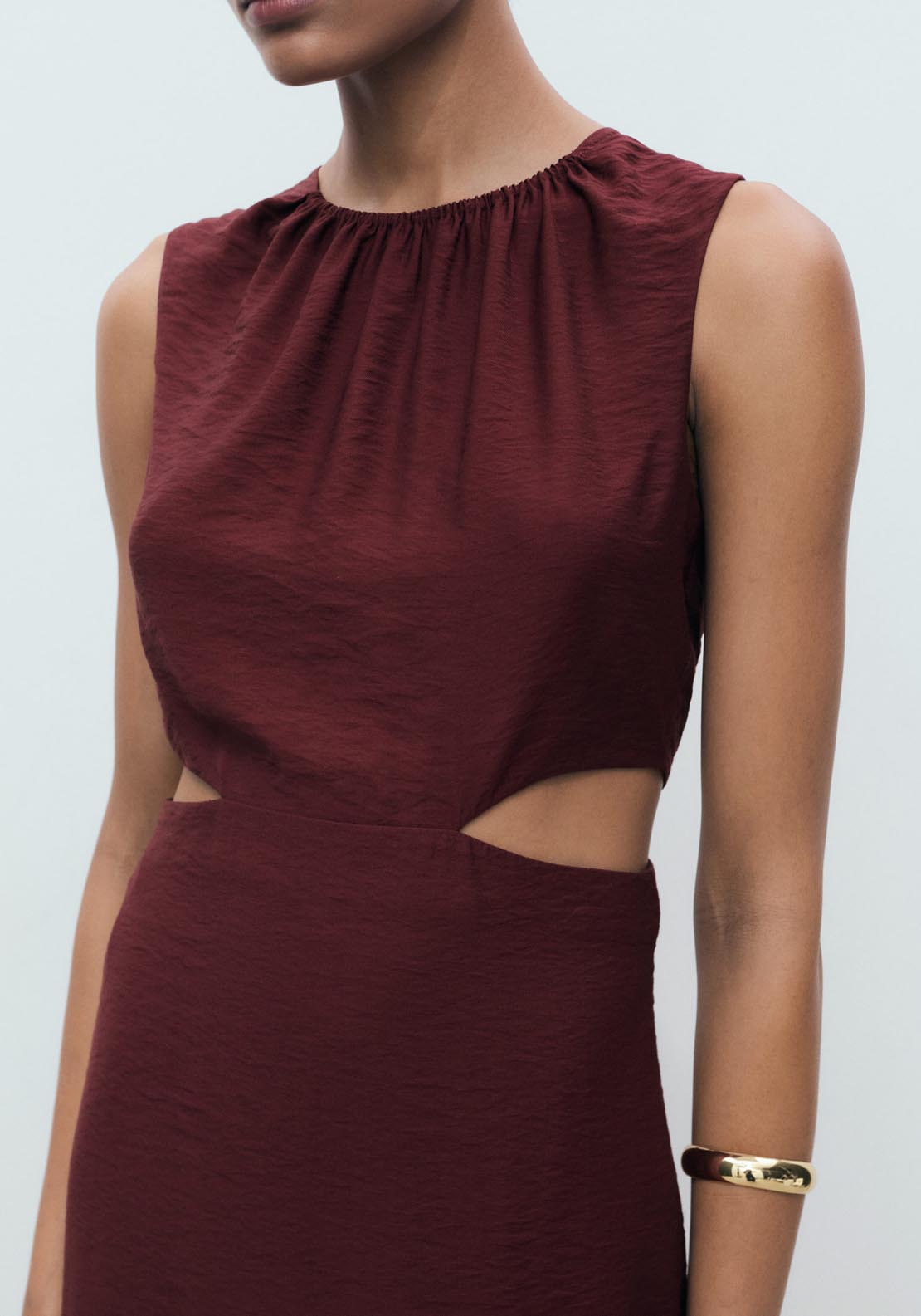 Mango Printed Dress With Cut Out - Dark Red 3 Shaws Department Stores