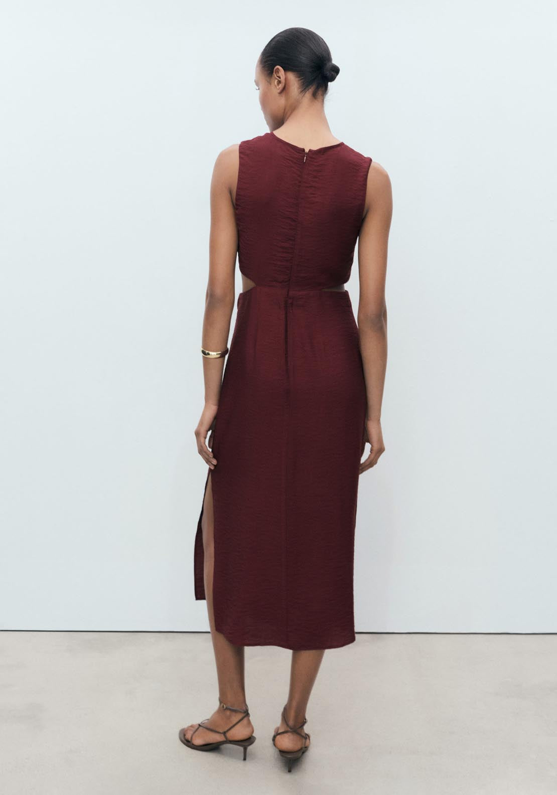 Mango Printed Dress With Cut Out - Dark Red 2 Shaws Department Stores