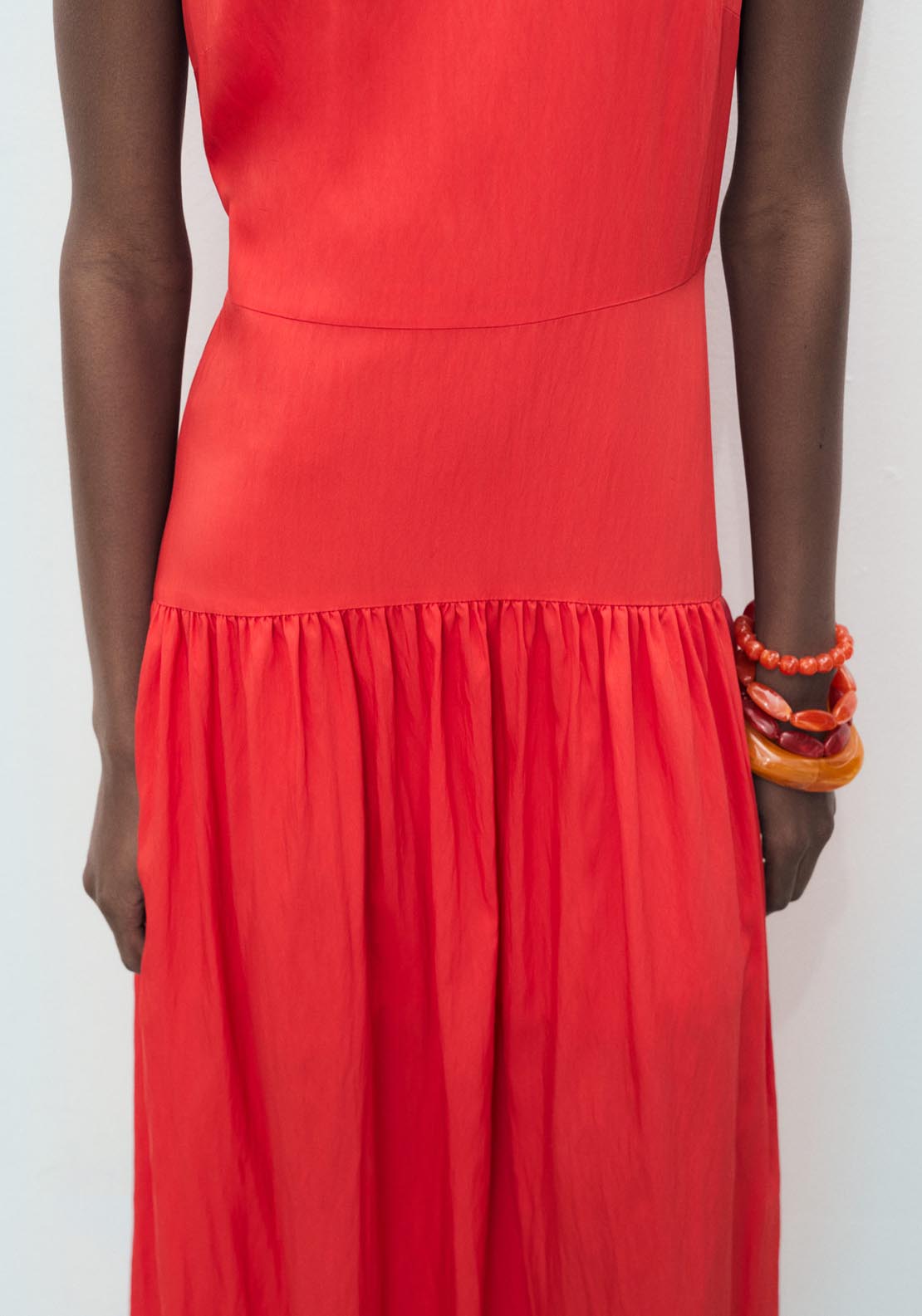 Mango Long Dress With Gathered Hem - Bright Red 3 Shaws Department Stores