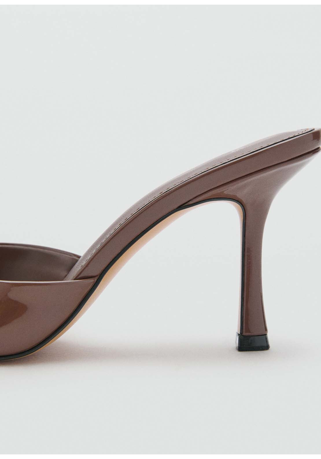 Patent Leather Effect Heeled Sandal - Brown