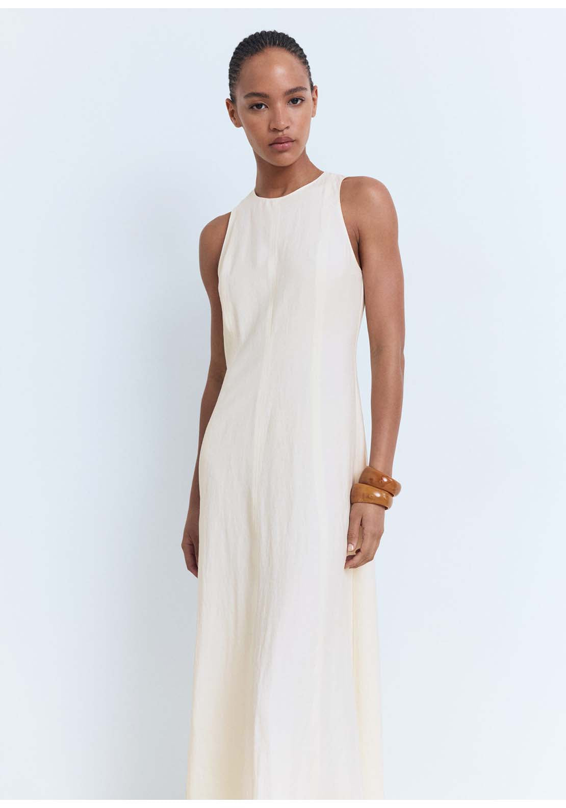 Flared Midi Dress - Beige