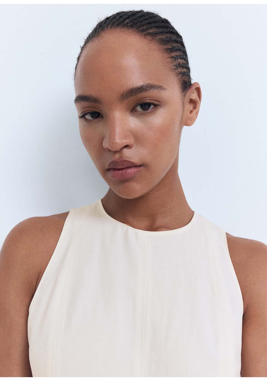 Flared Midi Dress - Beige