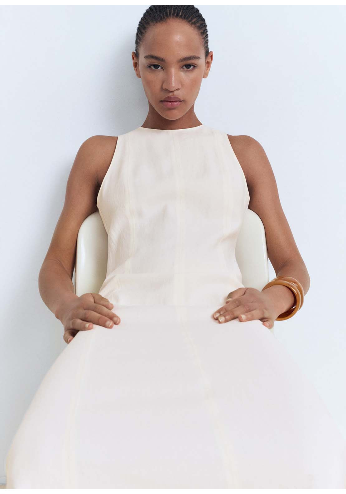 Flared Midi Dress - Beige