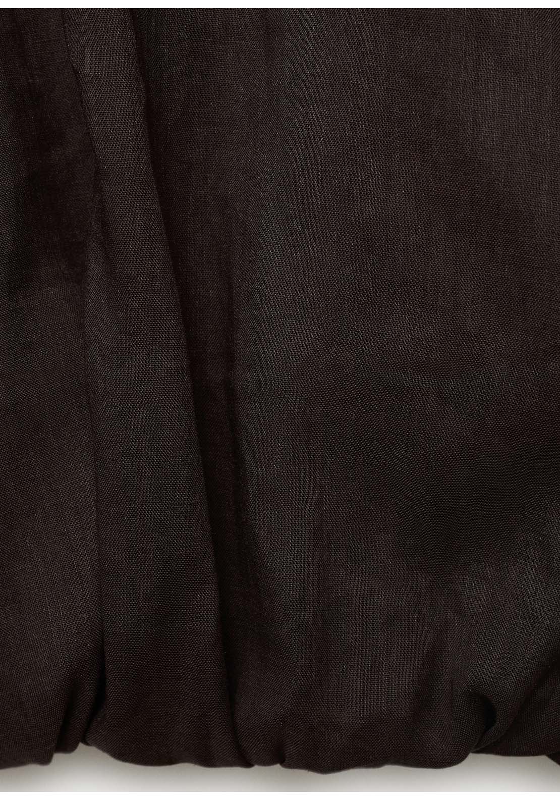 Ramie Cropped Balloon Blouse - Brown