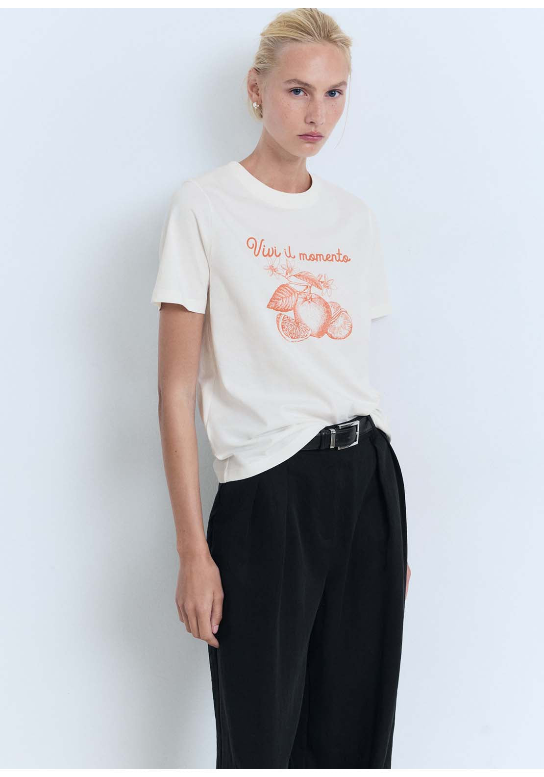 Printed Cotton Blend T-Shirt - Orange