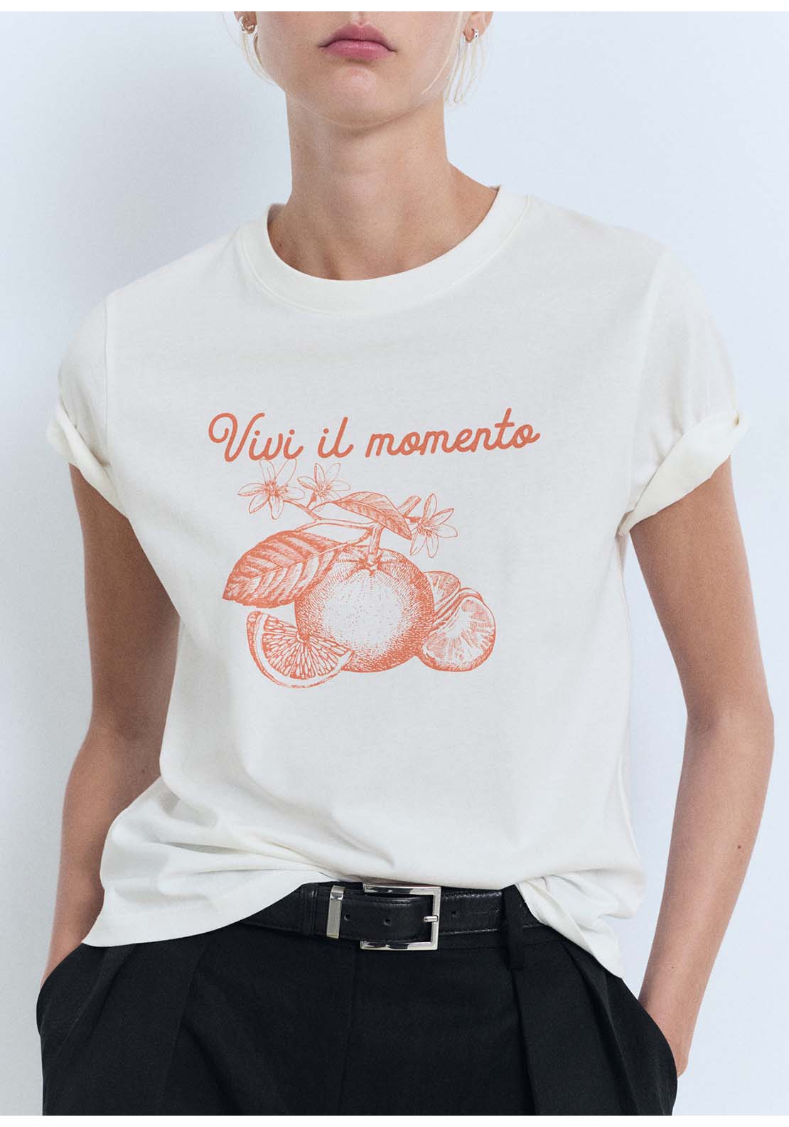 Printed Cotton Blend T-Shirt - Orange