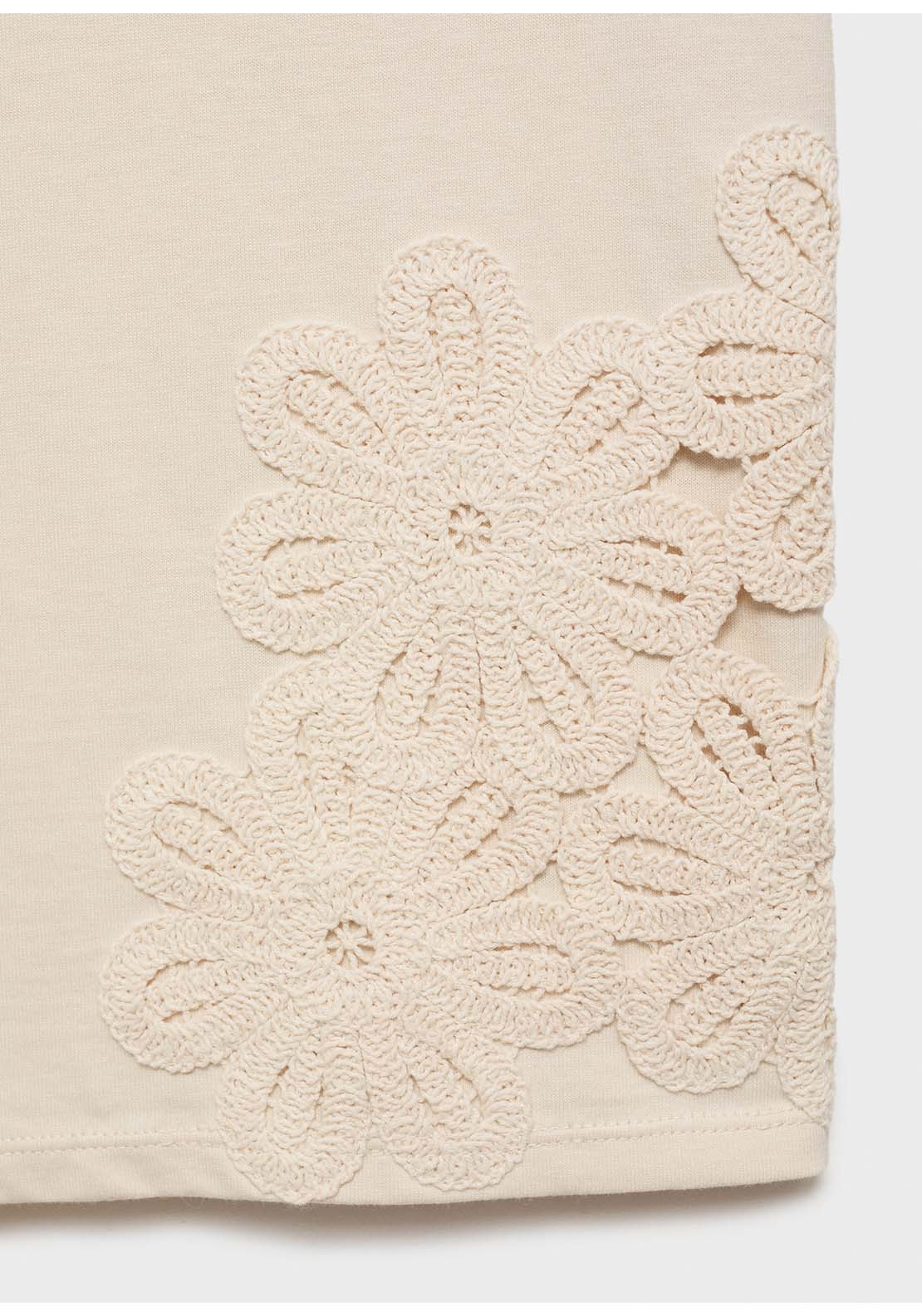 Floral Embroidered Cotton T-Shirt - Beige