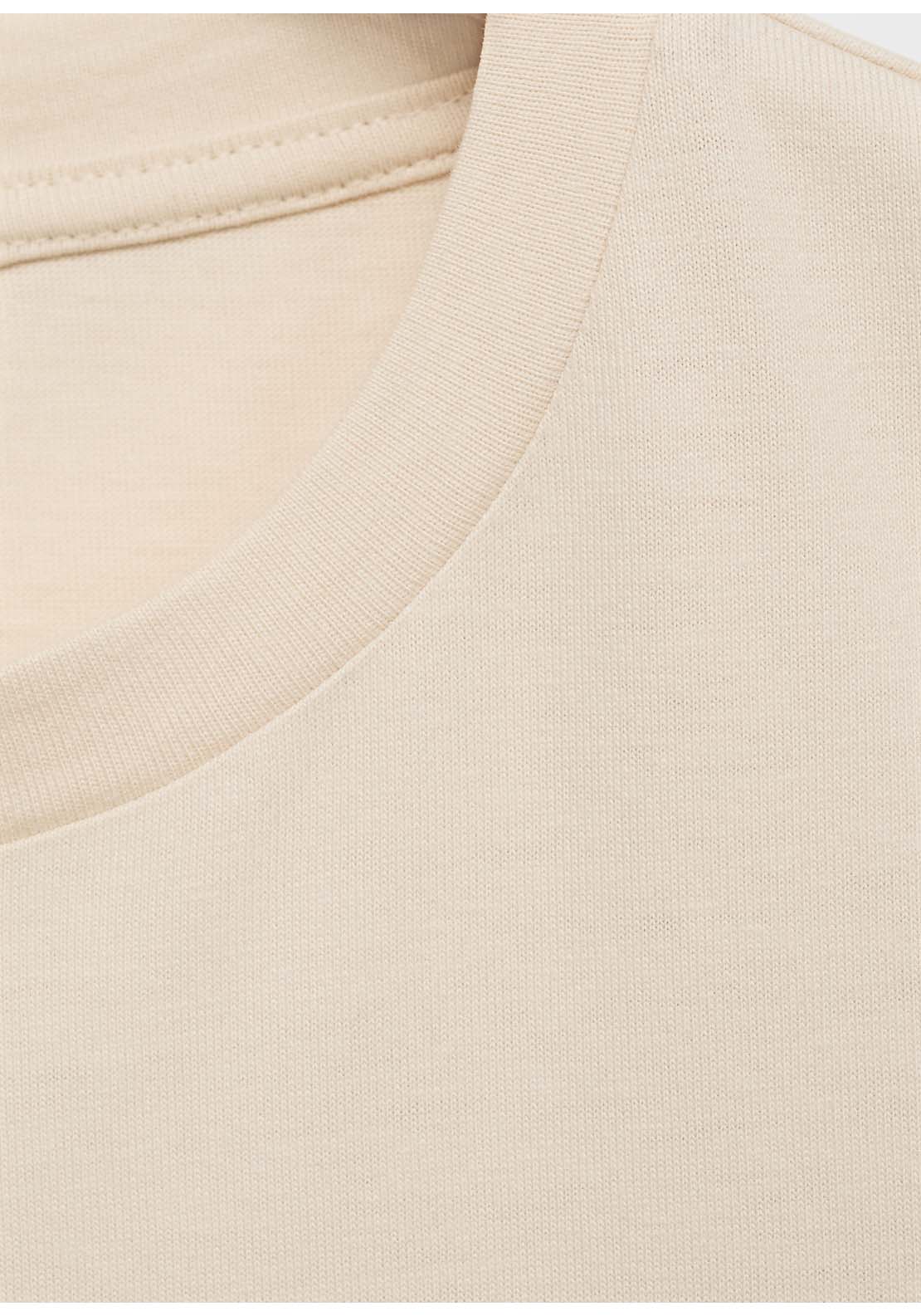 Floral Embroidered Cotton T-Shirt - Beige