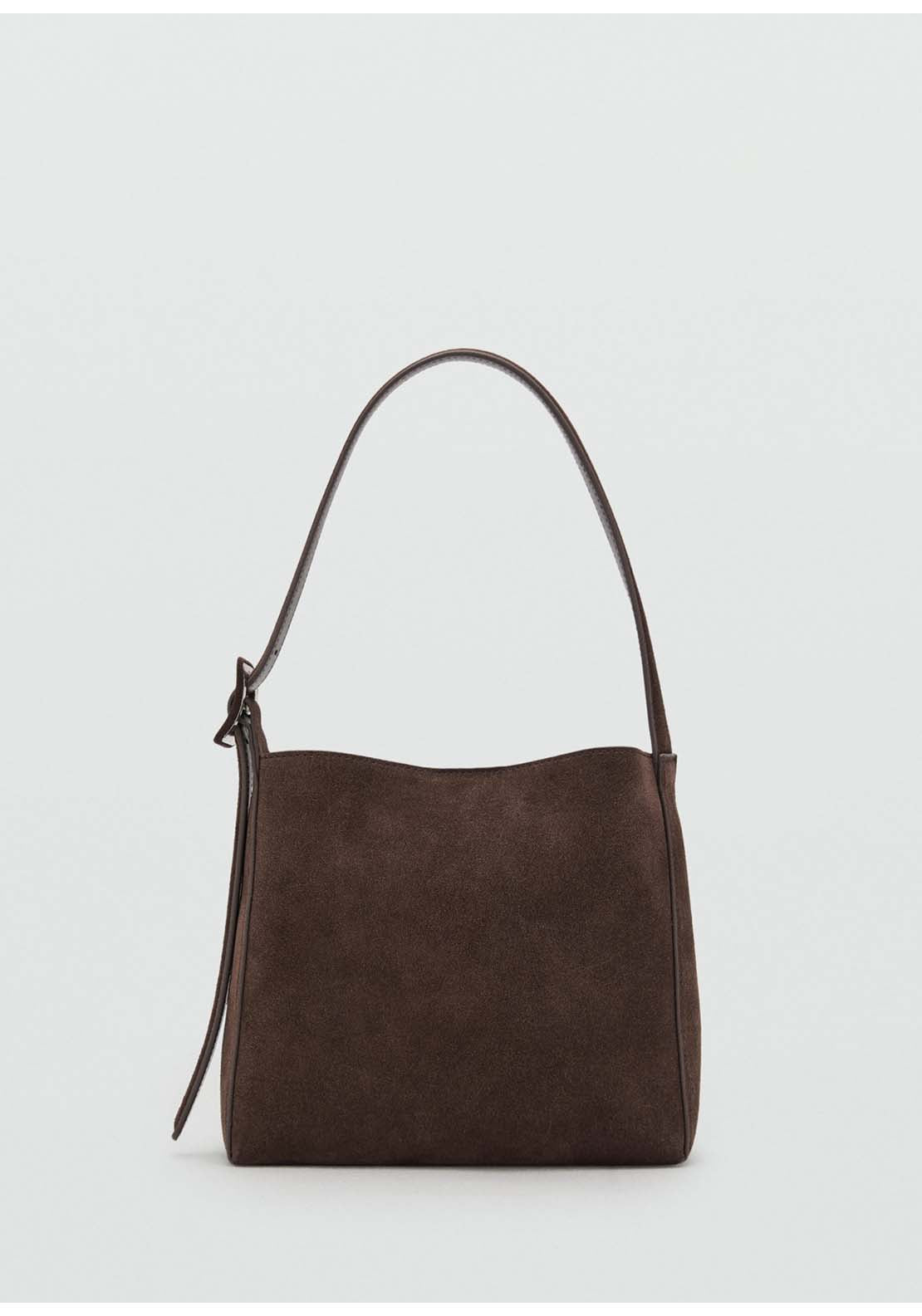 Suede Leather Shopper Bag - Brown